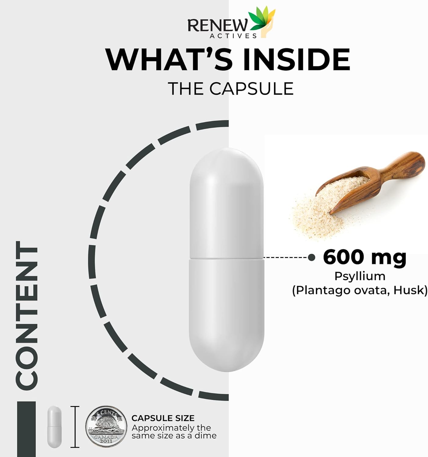 Renew Actives Psyllium Husk Capsules, 600 mg, 120 Capsules, Soluble Fiber Supplement