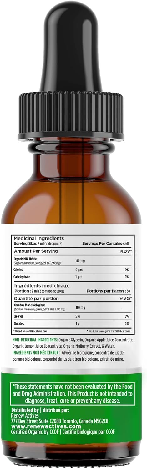 Renew Actives Milk Thistle Liquid Extract - Vegan Liver Cleanse Supplement Drops, 2 fl oz