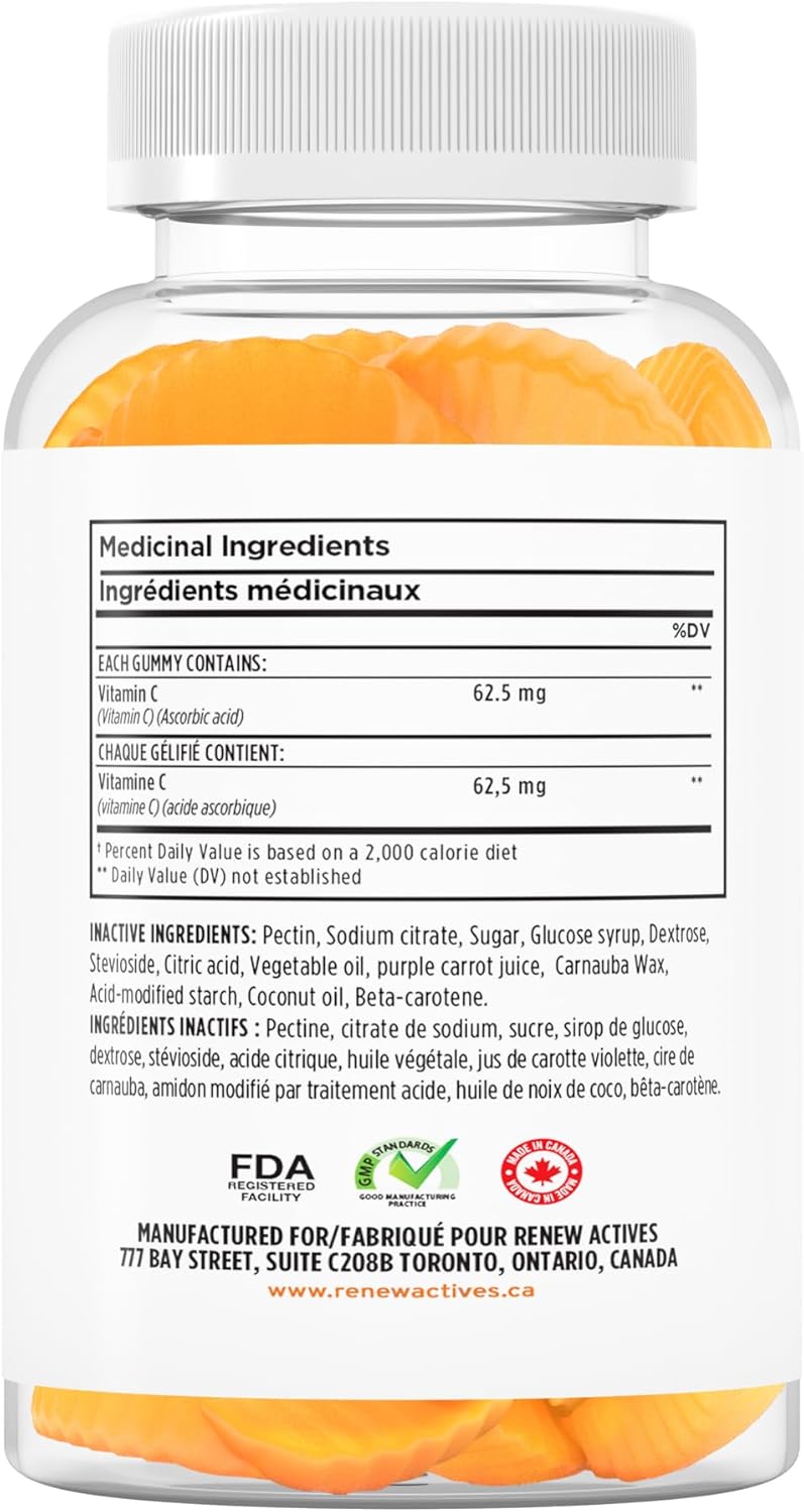 Renew Actives Vitamin C Gummies, (60 Count) 125MG, Like Eating Fresh Oranges