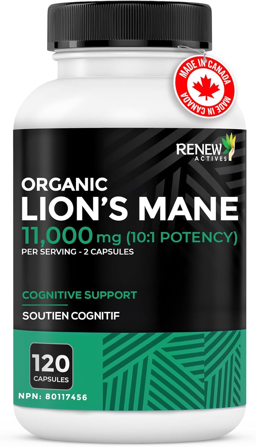 Renew Actives 1100mg Organic Lions Mane Mushroom Supplement (120 Capsules)