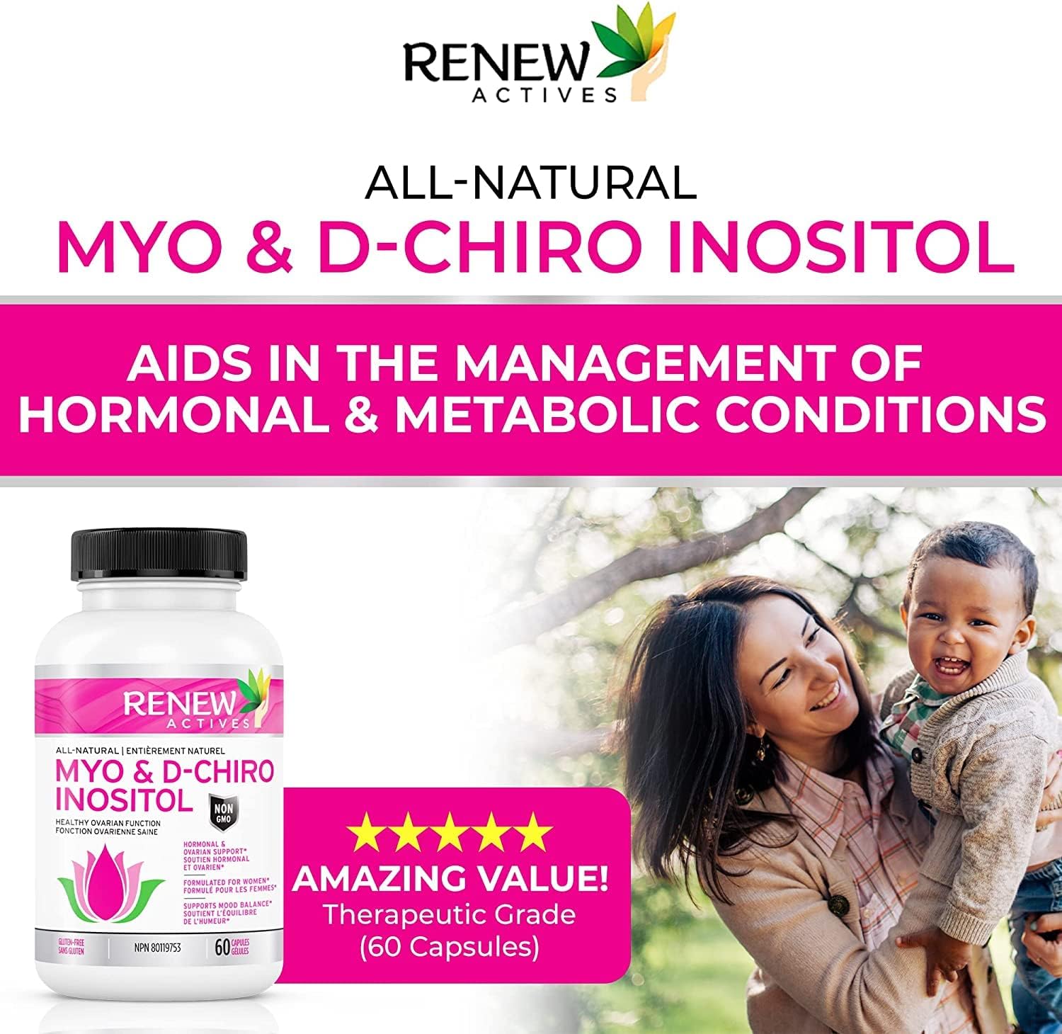 Renew Actives Myo-Inositol & D-Chiro Inositol Capsules 40:1 Ratio for Max Absorption