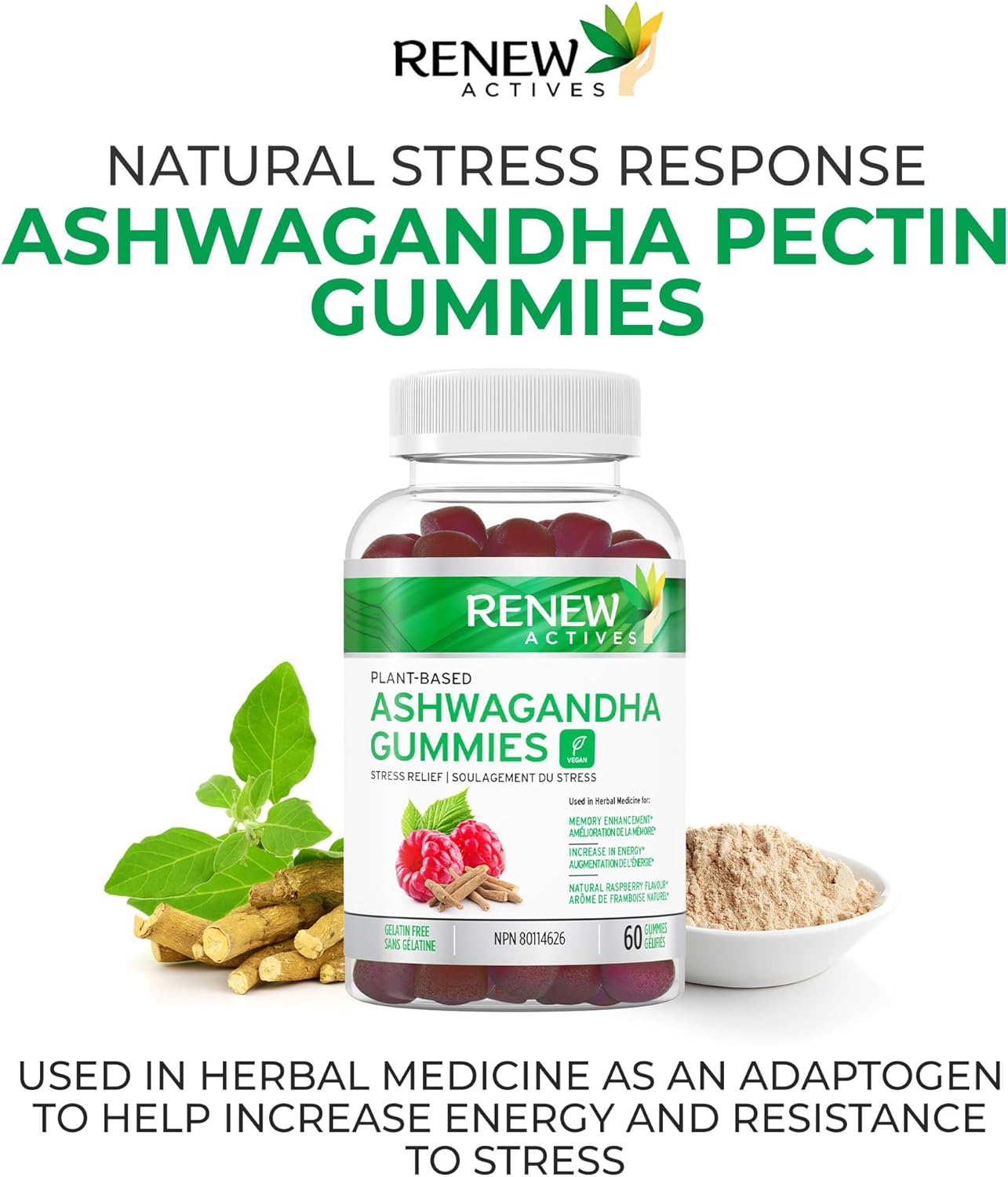 Renew Actives Ashwagandha Gummies, 1500mg Ashwagandha, Great Taste Mixed Berry Flavor