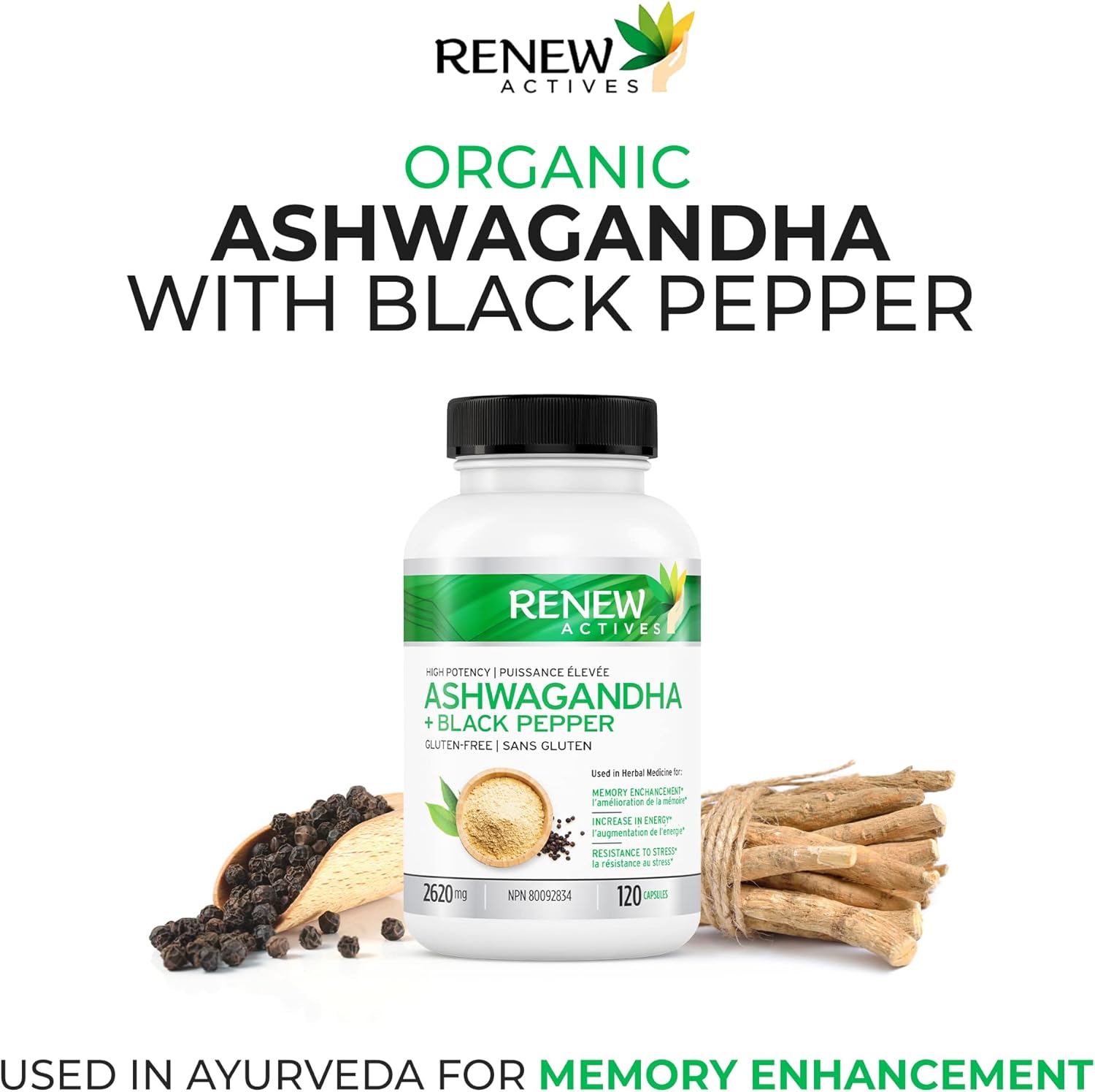 Renew Actives ORGANIC ASHWAGANDHA Capsules 1300 Mg