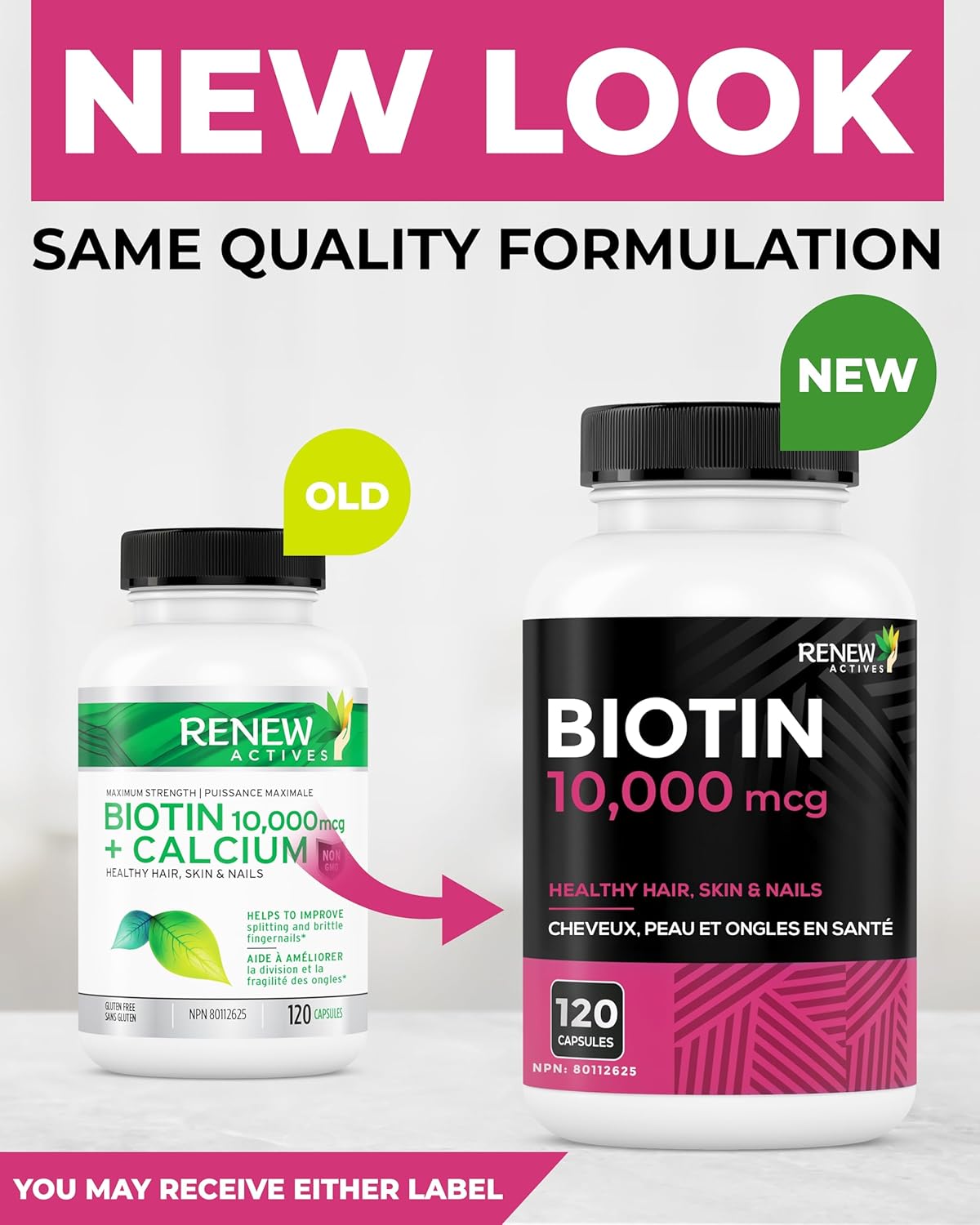 Renew Actives New Biotin & Calcium 10000mcg Supplement - for Healthy Hair Skin & Nails