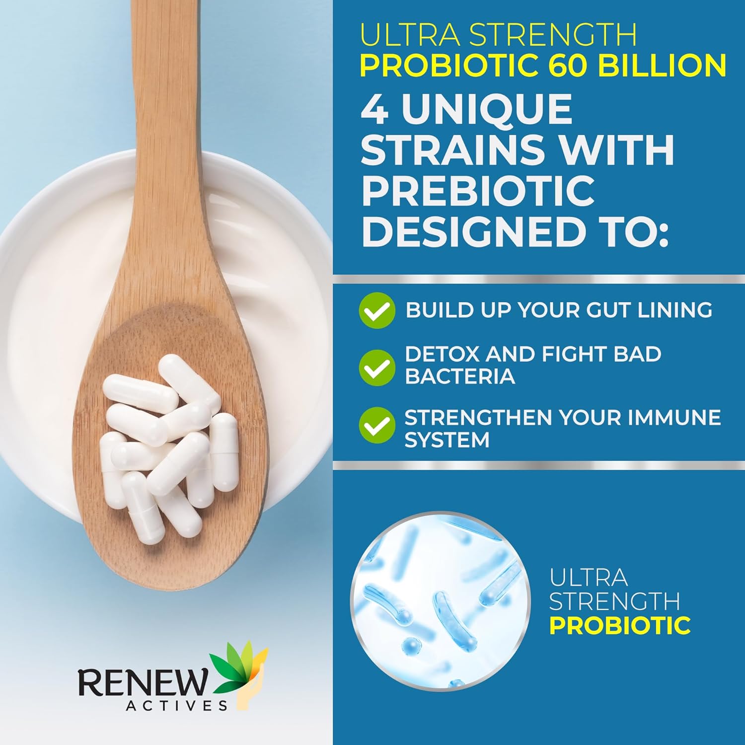 Renew Actives Probiotics 60 Billion CFU with MAKTREK Bi-Pass Technology - 60 Capsules