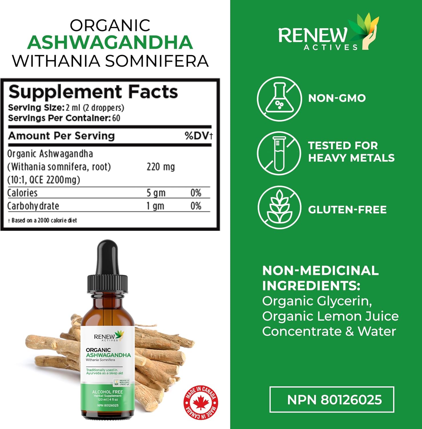 Renew Actives Ashwagandha Liquid - Cleansing Rejuvenative Tonic and Sleep Aid Supplement - 120 ml