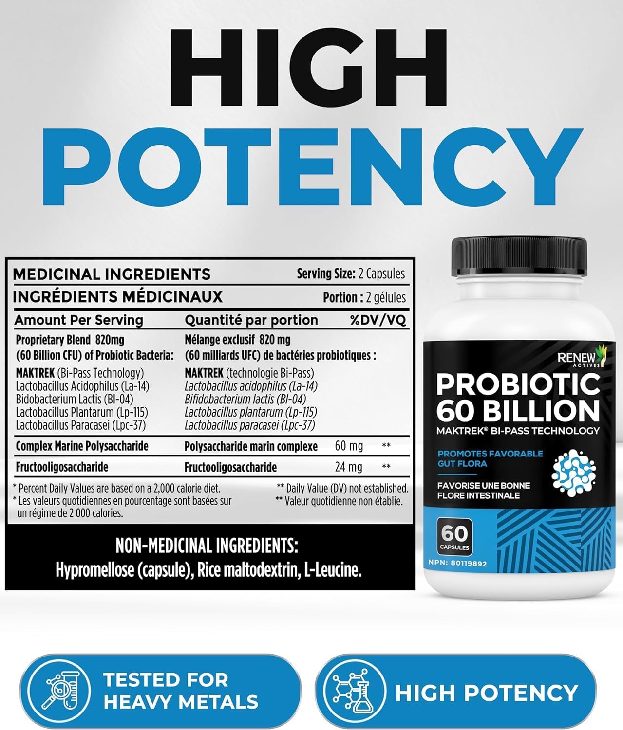 Renew Actives Probiotics 60 Billion CFU with MAKTREK Bi-Pass Technology - 60 Capsules