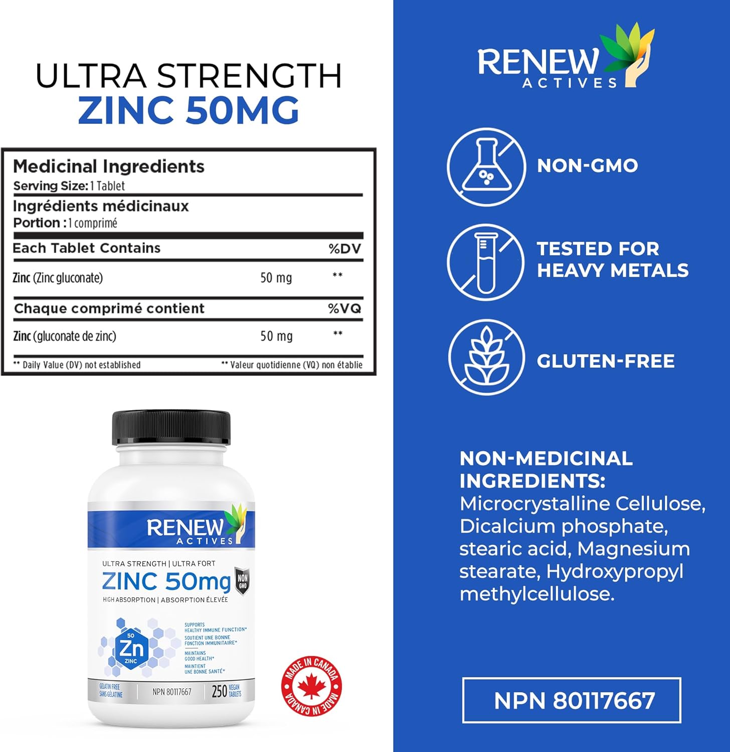 Renew Actives Zinc Supplements, 8 Month Supply (250 Count)