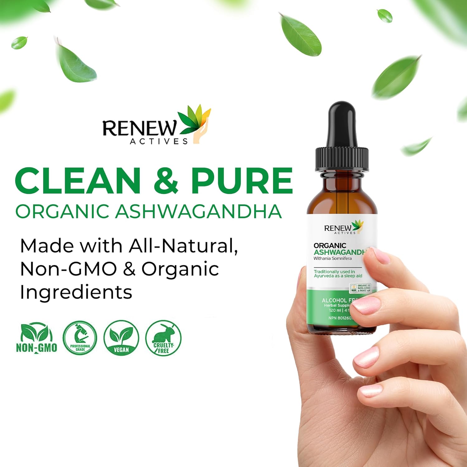 Renew Actives Ashwagandha Liquid - Cleansing Rejuvenative Tonic and Sleep Aid Supplement - 120 ml
