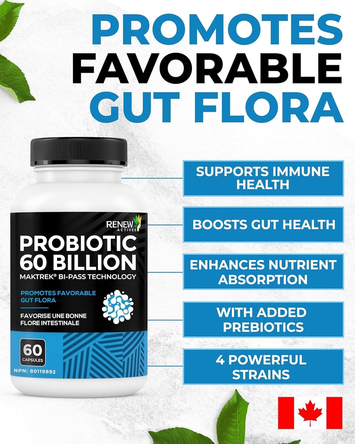 Renew Actives Probiotics 60 Billion CFU with MAKTREK Bi-Pass Technology - 60 Capsules