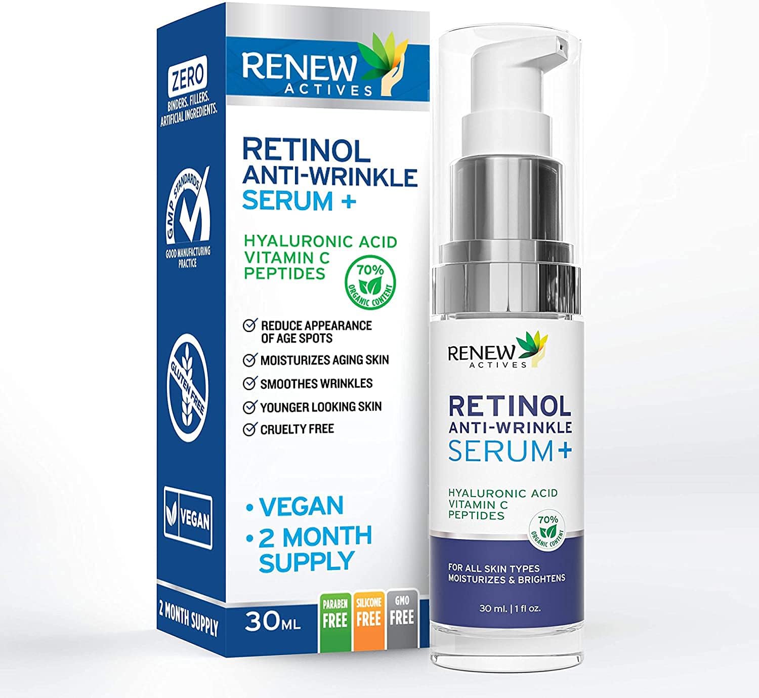 Renew Actives Retinol Serum for Face: Pure 1% Retinol Serum with Hyaluronic Acid