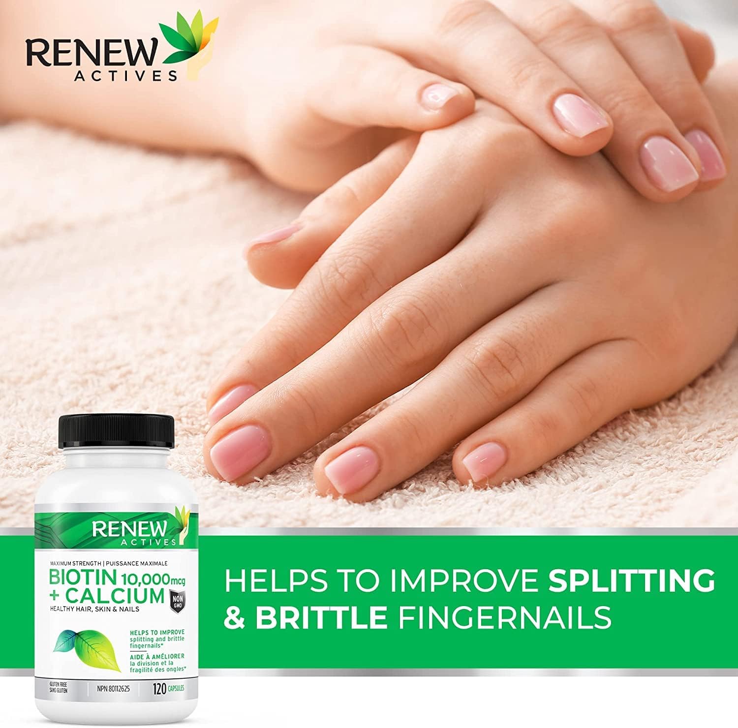 Renew Actives New Biotin & Calcium 10000mcg Supplement - for Healthy Hair Skin & Nails