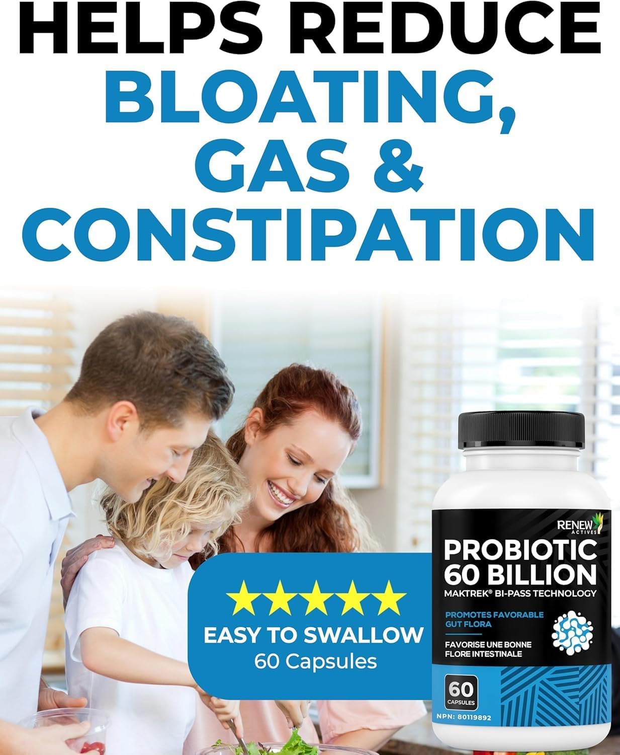 Renew Actives Probiotics 60 Billion CFU with MAKTREK Bi-Pass Technology - 60 Capsules