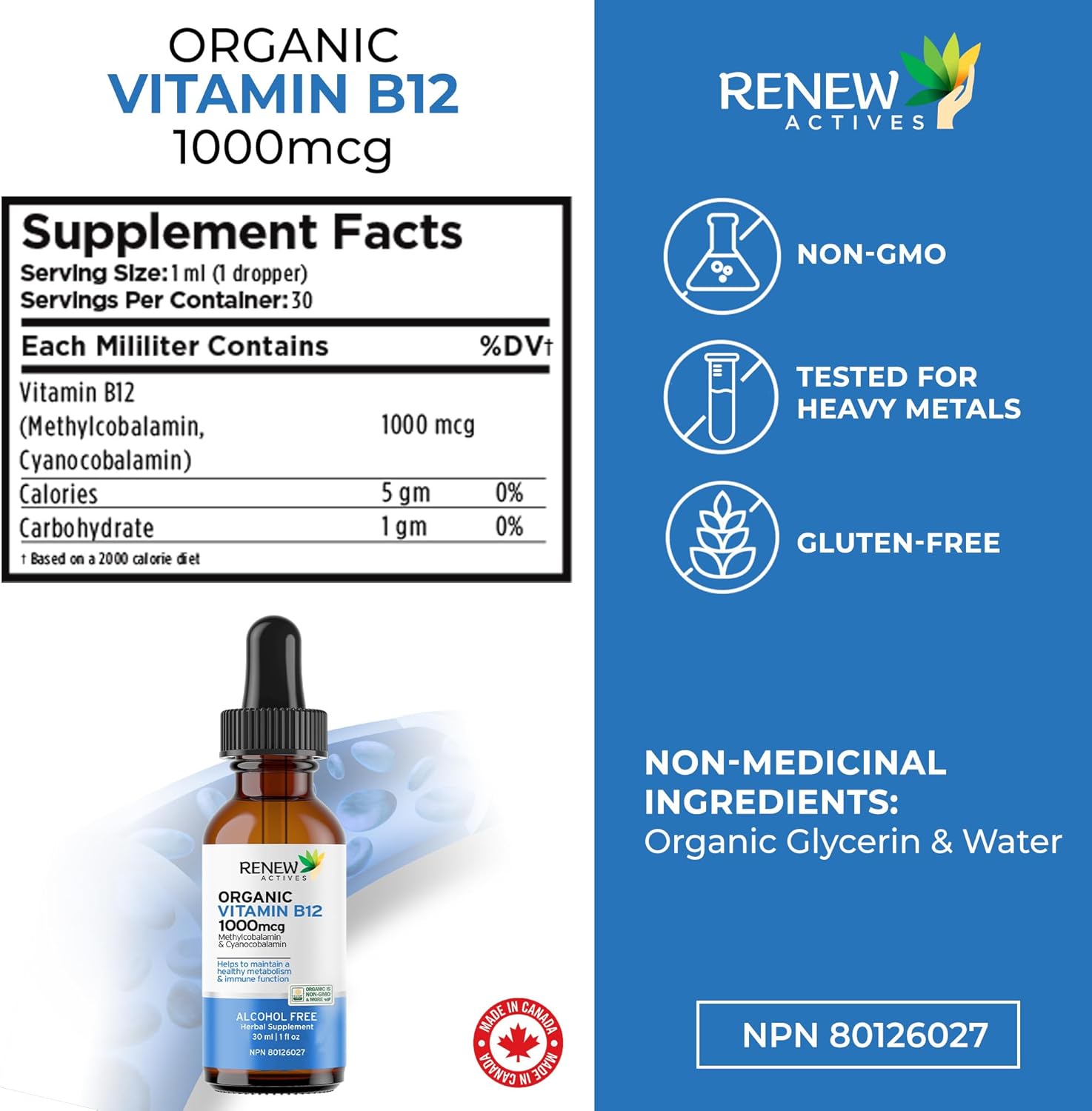 Renew Actives Premium B12 Liquid - Vegan Liquid Extract Supplement, 30ml