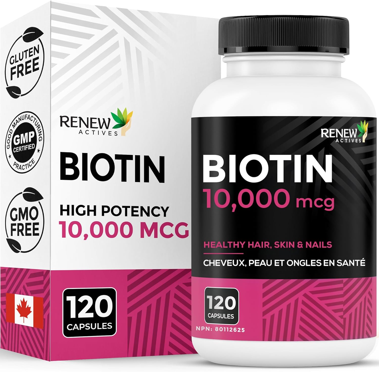 Renew Actives New Biotin & Calcium 10000mcg Supplement - for Healthy Hair Skin & Nails