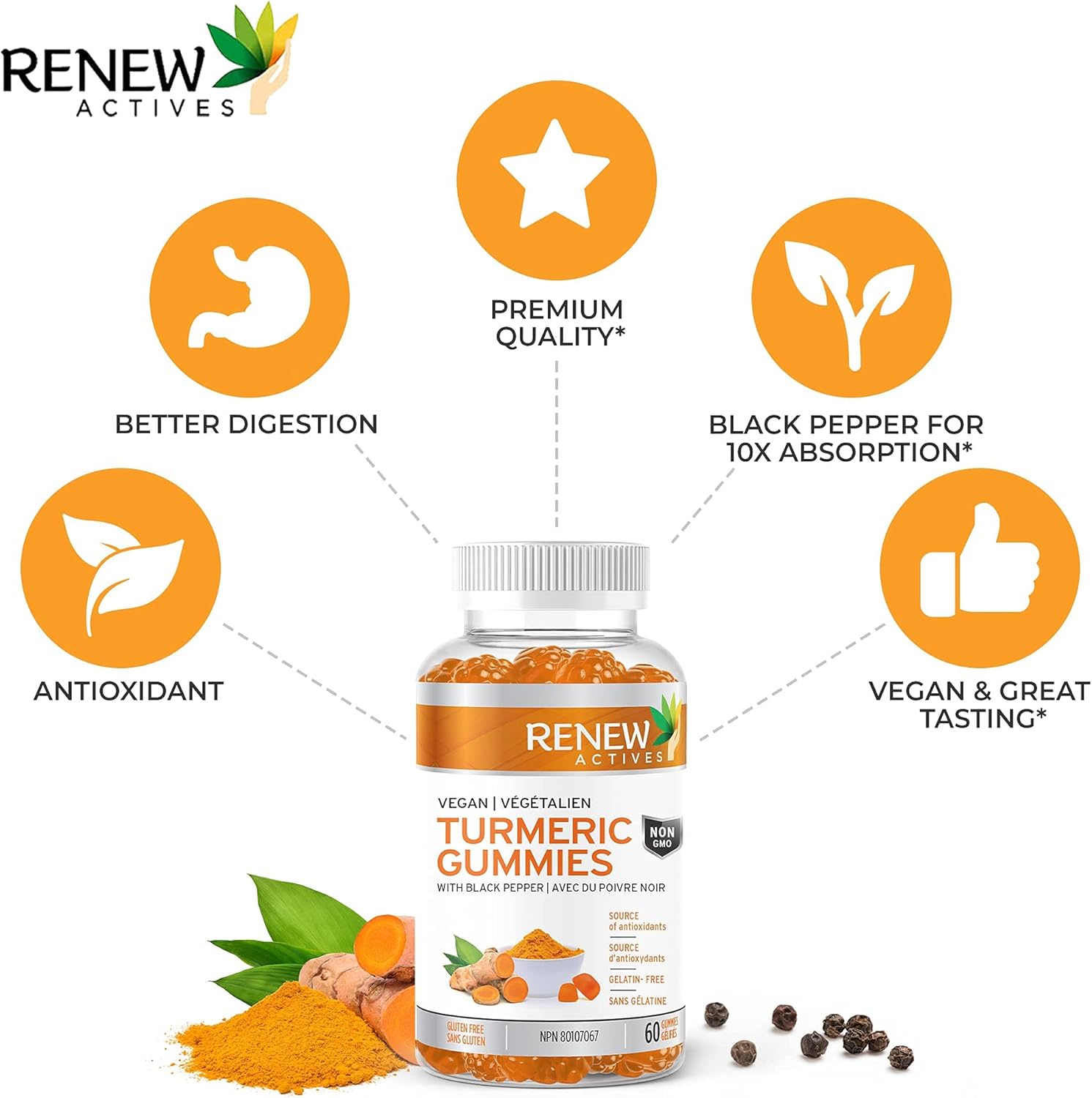 Renew Actives Turmeric Gummies with Black Pepper – 60 Pcs