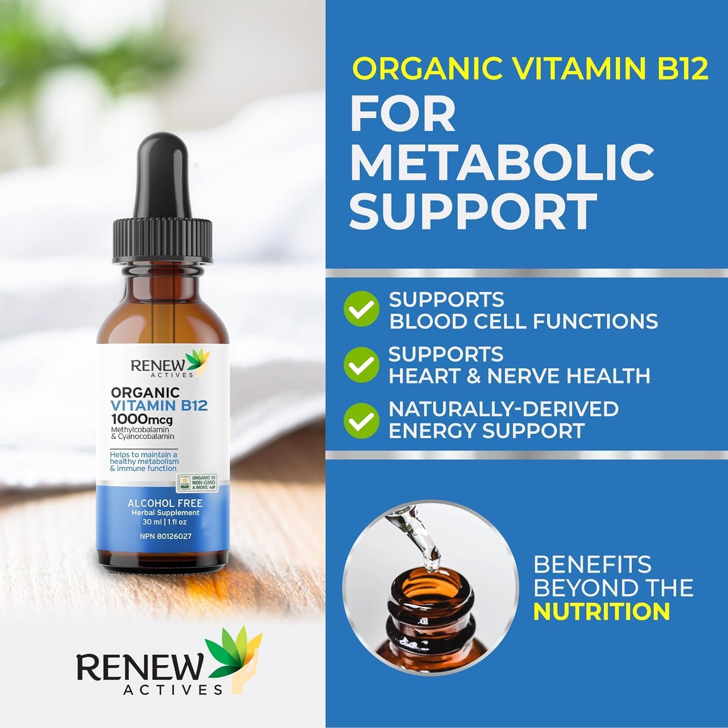 Renew Actives Premium B12 Liquid - Vegan Liquid Extract Supplement, 30ml
