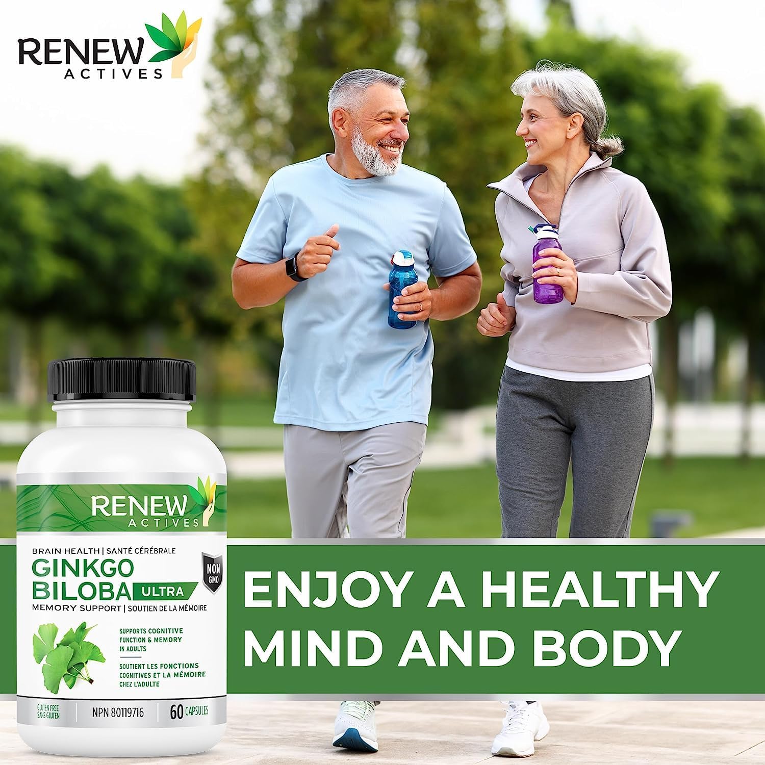 Renew Actives Ginkgo Biloba Brain Supplement w Red Panax Ginseng Extract - Brain Energy Supplements