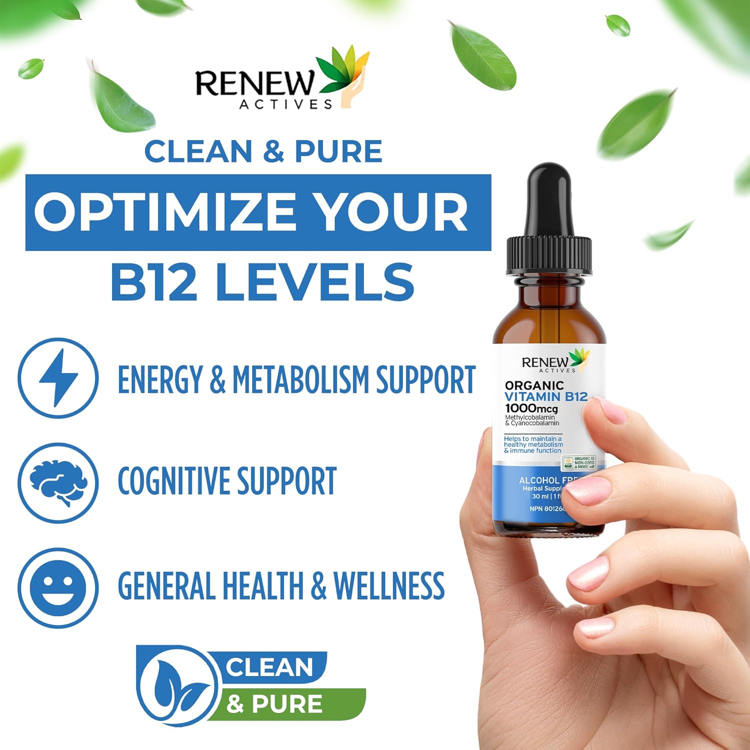 Renew Actives Premium B12 Liquid - Vegan Liquid Extract Supplement, 30ml
