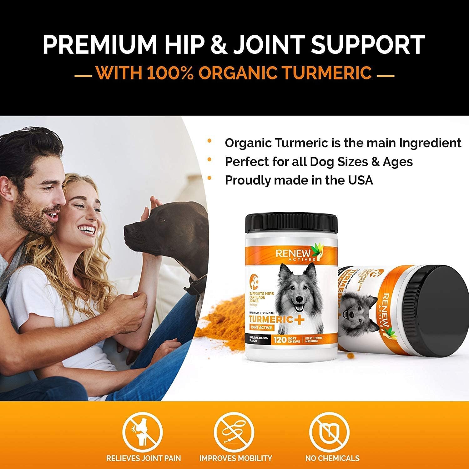 Renew Actives Dog Joint Pain Support Supplement, 120 Capsules