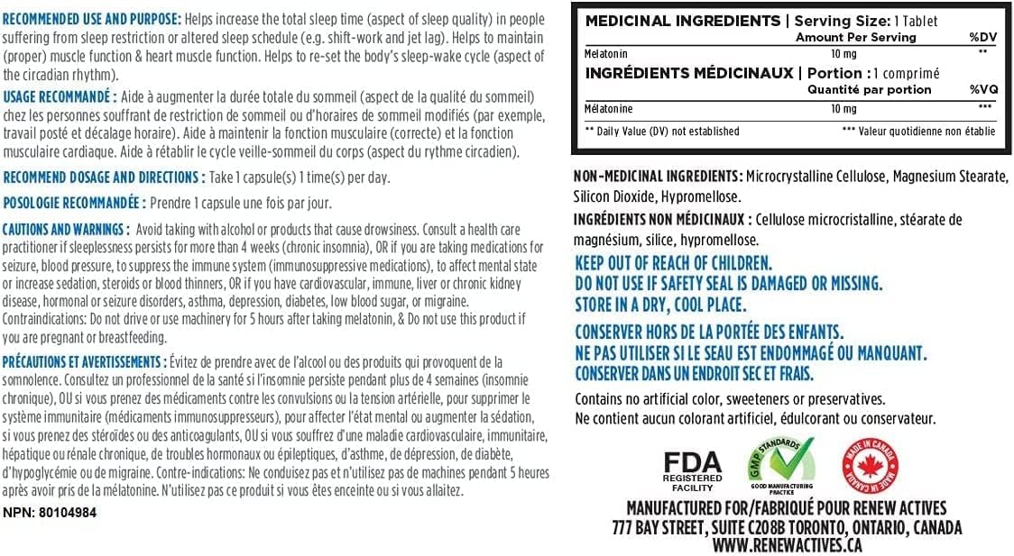 Renew Actives Melatonin 10mg – Sleep Aid Dietary Supplement