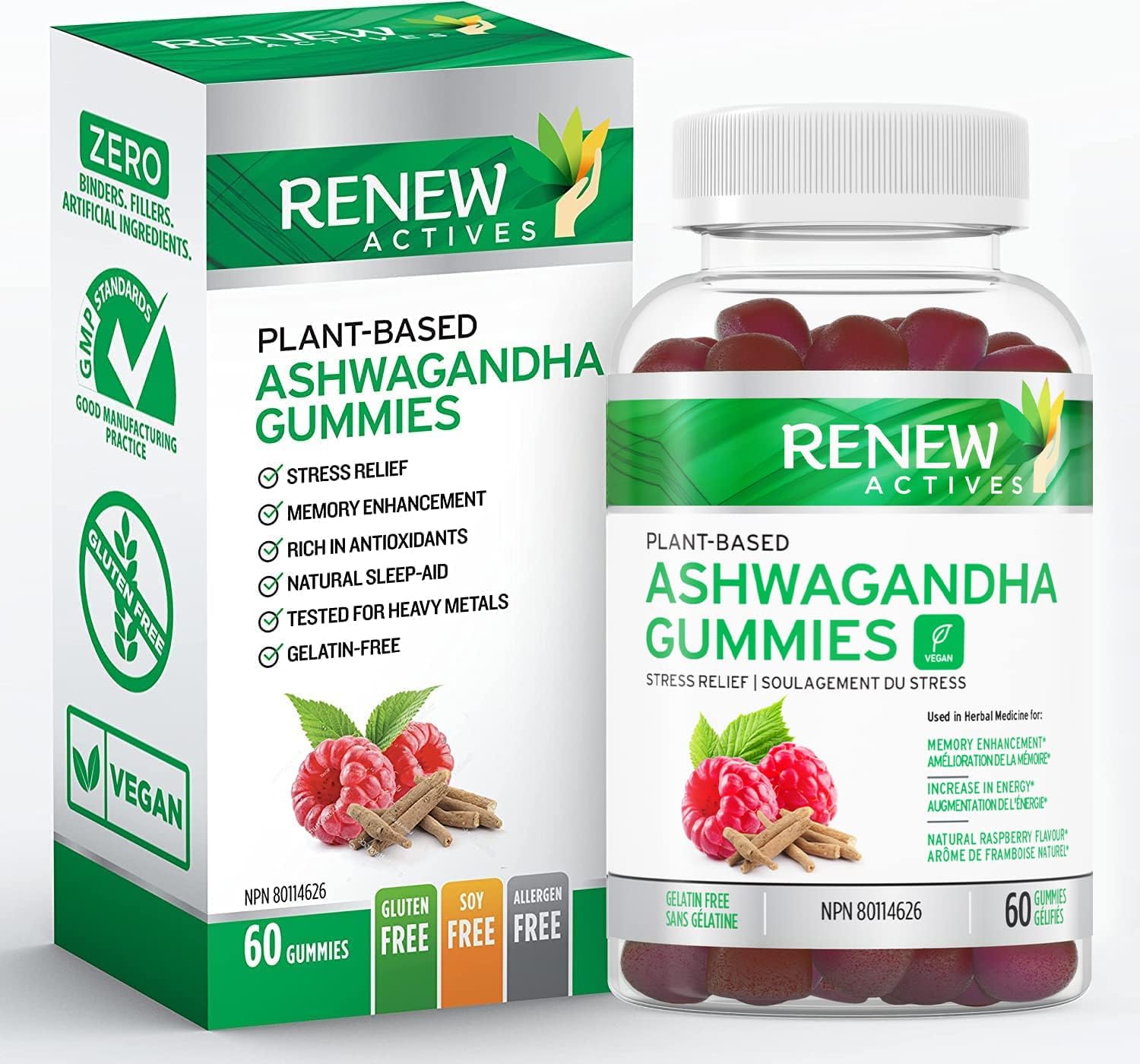 Renew Actives Ashwagandha Gummies, 1500mg Ashwagandha, Great Taste Mixed Berry Flavor