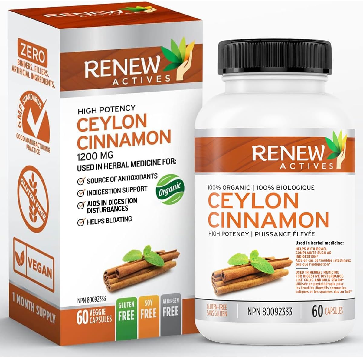 Renew Actives Organic Ceylon Cinnamon Supplement Capsules: Vegan Cinnamon Pills
