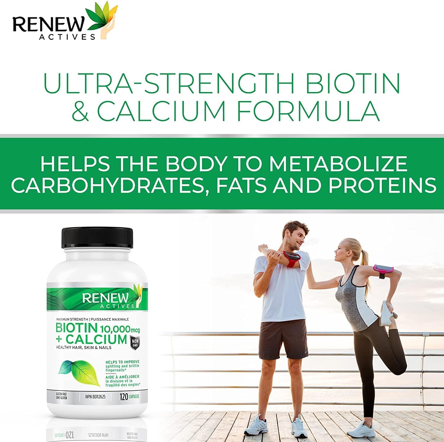 Renew Actives New Biotin & Calcium 10000mcg Supplement - for Healthy Hair Skin & Nails