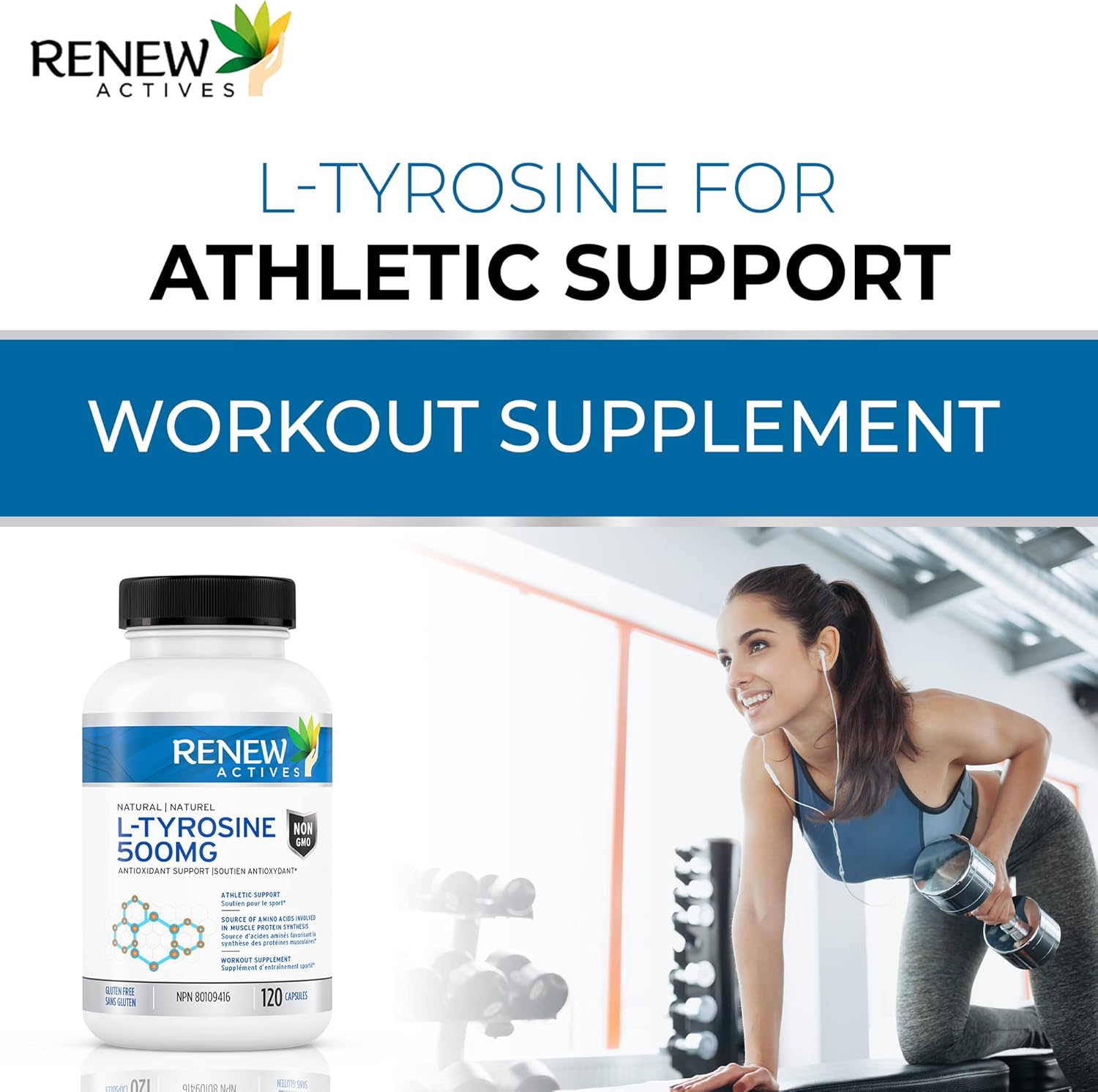 Renew Actives L-Tyrosine 500mg Capsules: 120 Vegan Easy to Swallow