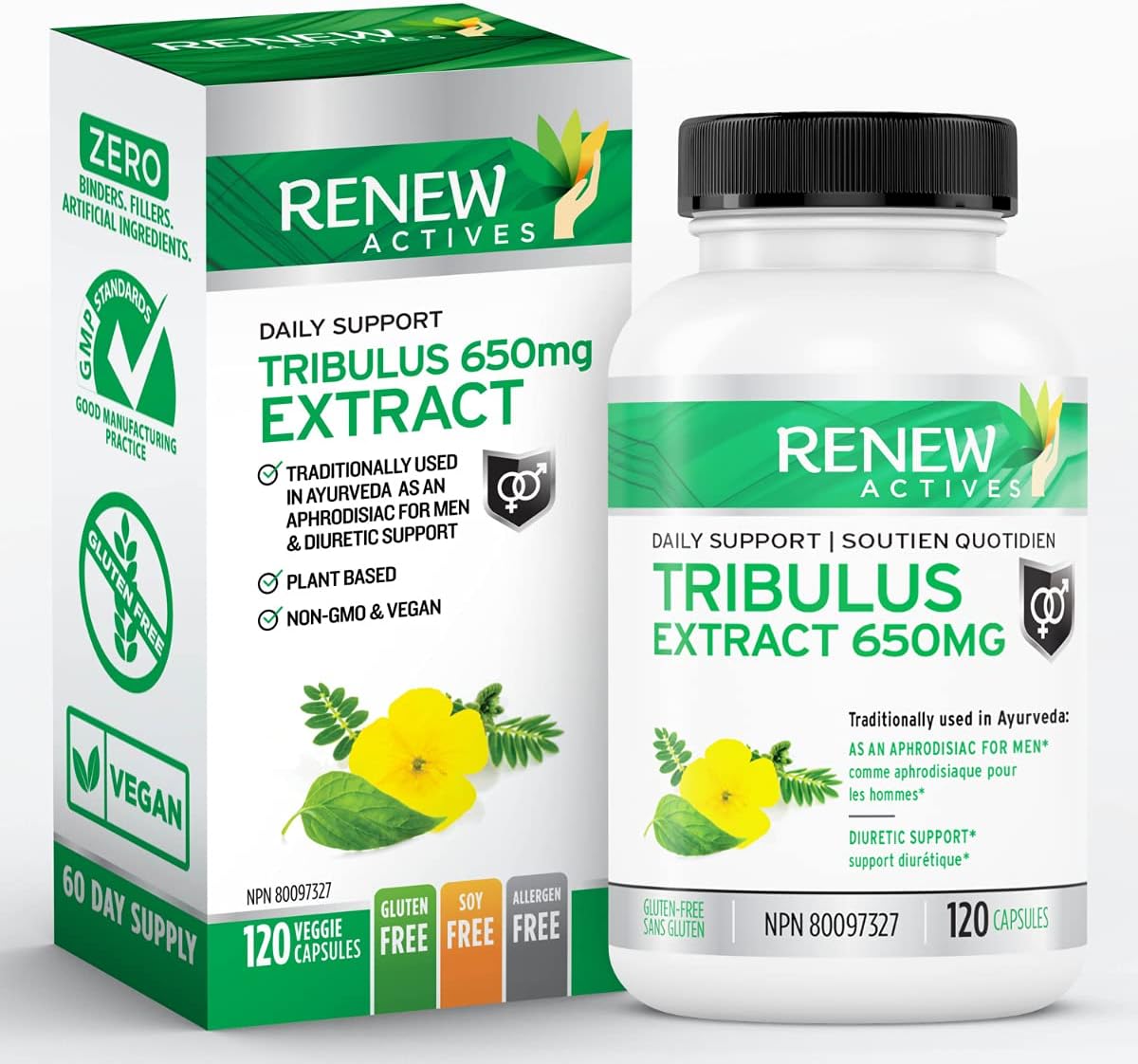 Renew Actives Tribulus Terrestris Extract: 1300mg Tribulus Powder Supplement with 45% Saponins