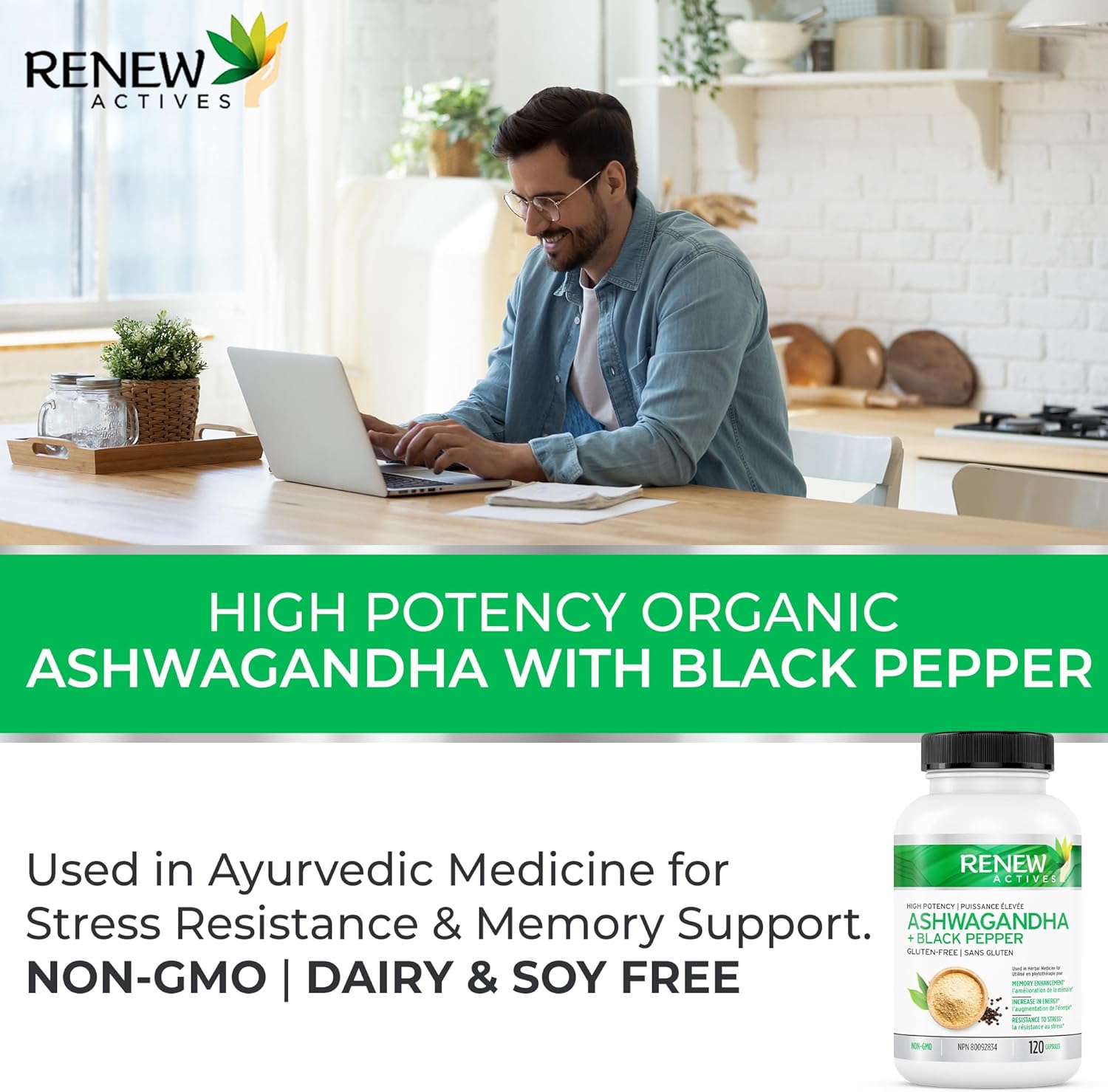 Renew Actives ORGANIC ASHWAGANDHA Capsules 1300 Mg