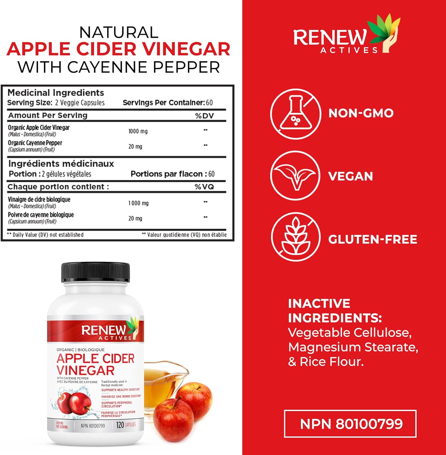 Renew Actives Apple Cider Vinegar 500mg + 10mg Cayenne Pepper