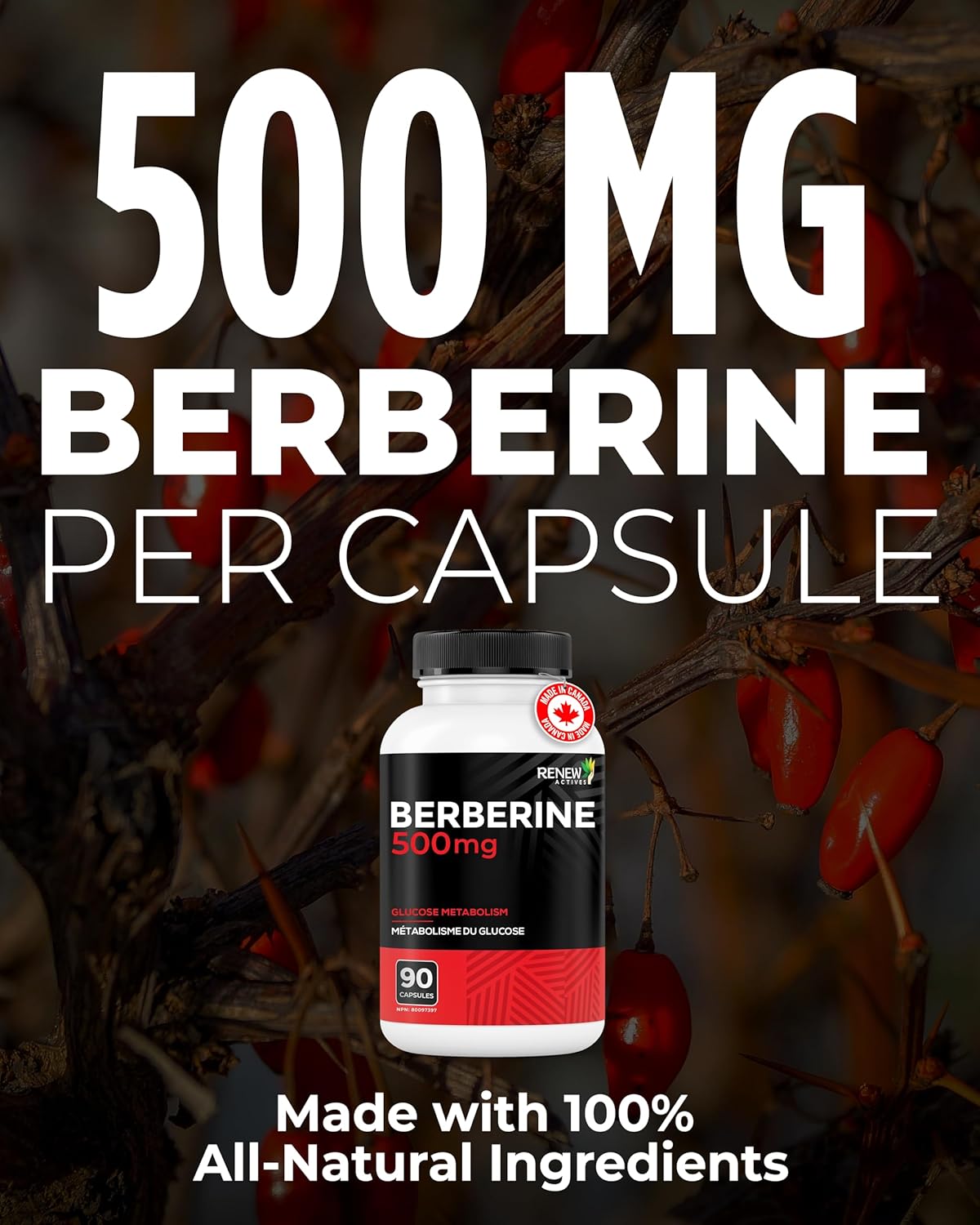 Renew Actives High Potency Berberine 500mg - 90 Capsules