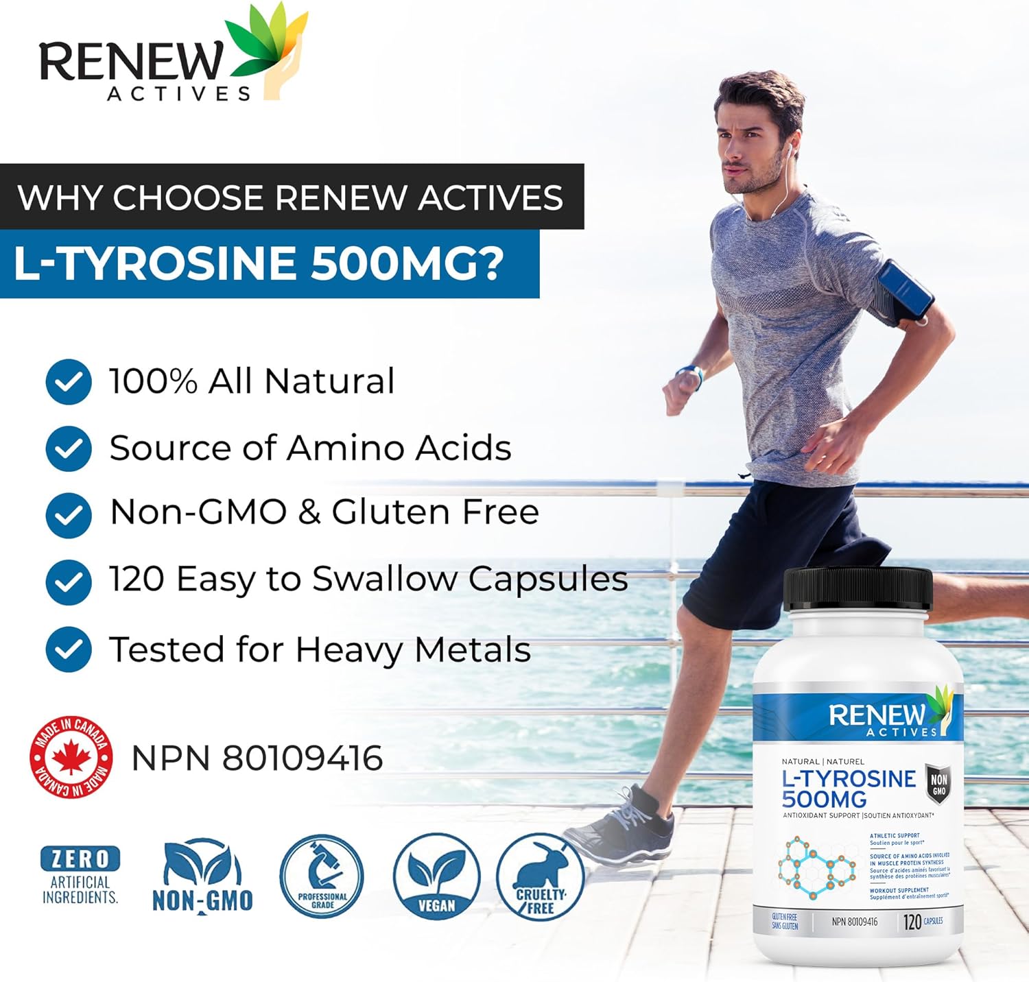 Renew Actives L-Tyrosine 500mg Capsules: 120 Vegan Easy to Swallow