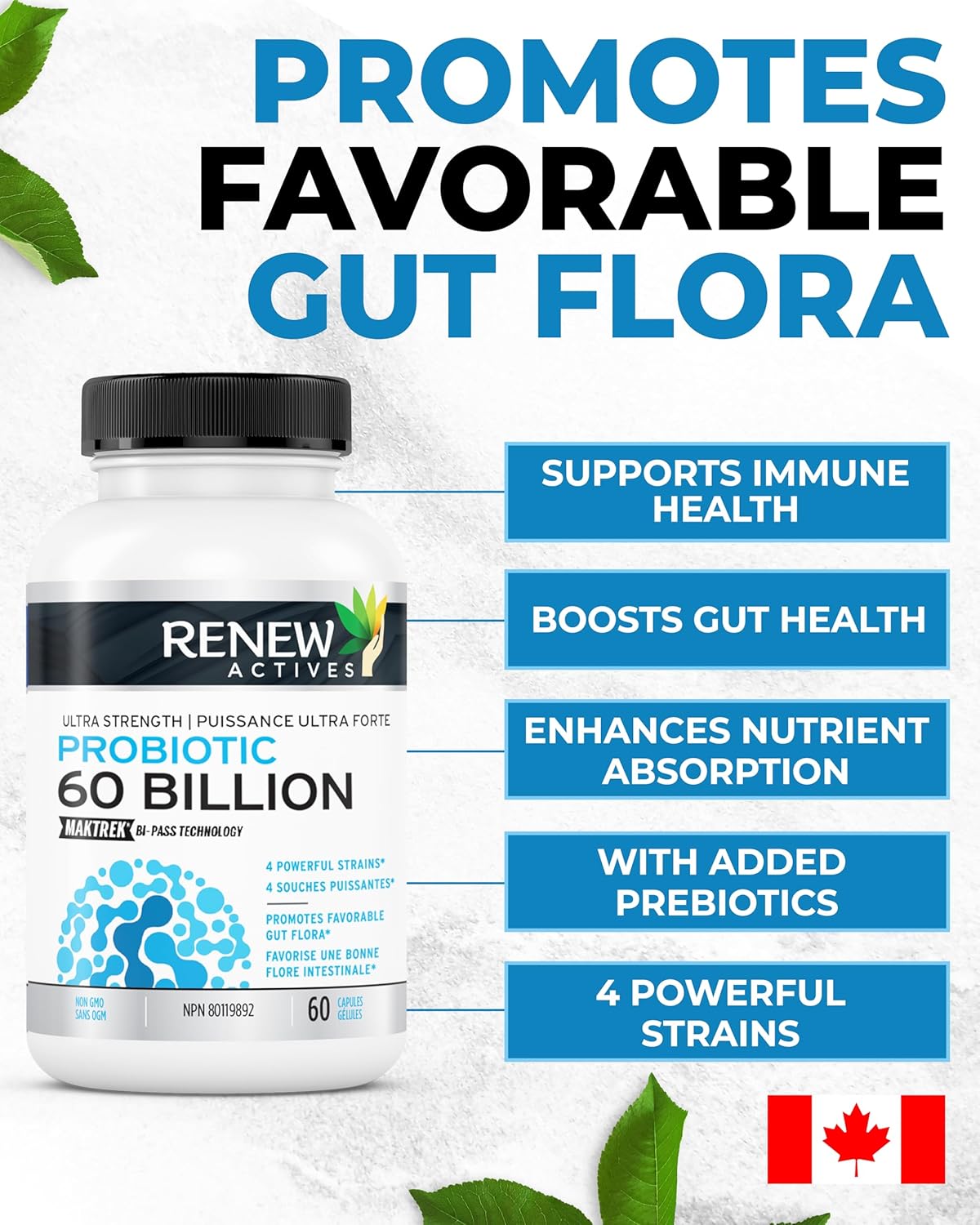 Renew Actives Probiotics 60 Billion CFU with MAKTREK Bi-Pass Technology - 60 Capsules