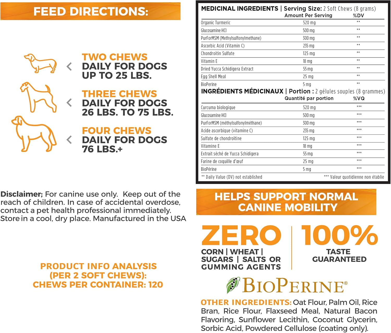 Renew Actives Dog Joint Pain Support Supplement, 120 Capsules