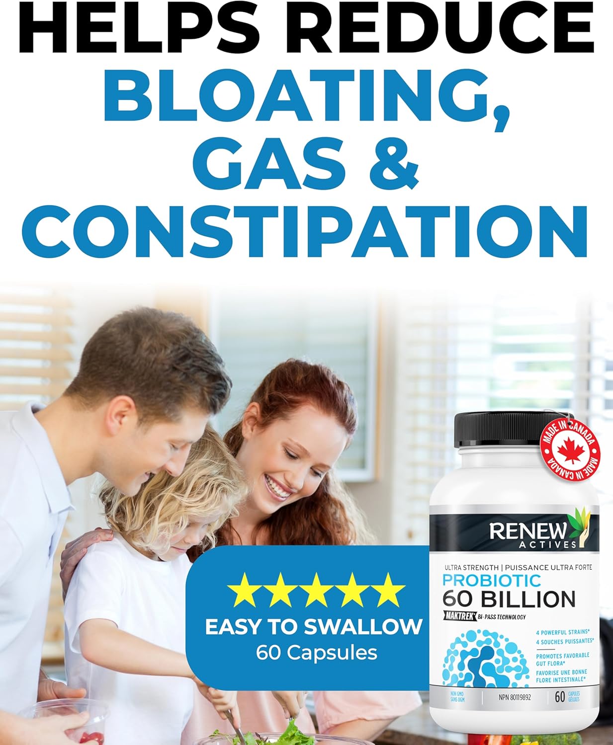 Renew Actives Probiotics 60 Billion CFU with MAKTREK Bi-Pass Technology - 60 Capsules