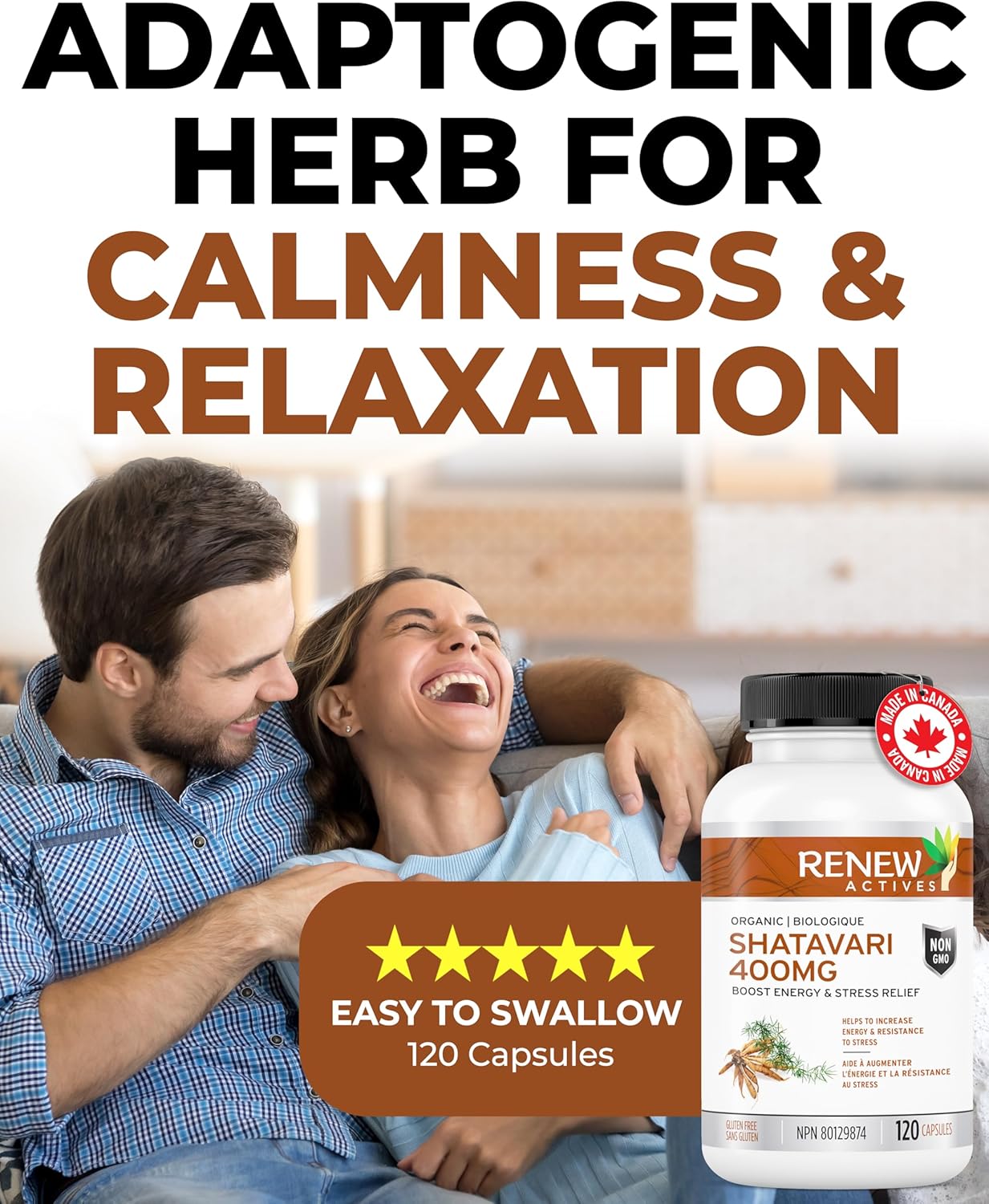 Renew Actives Shatavari 400mg – Natural Adaptogen for Energy & Vitality – 120 Capsules