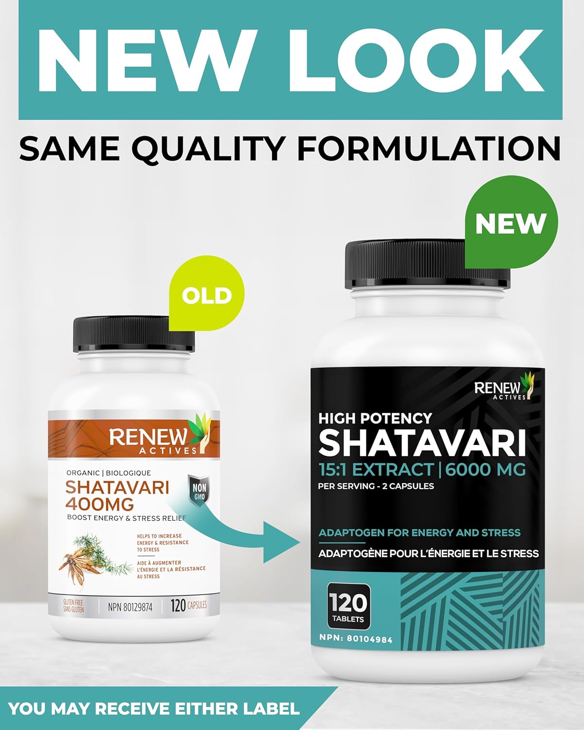 Renew Actives Shatavari 400mg – Natural Adaptogen for Energy & Vitality – 120 Capsules