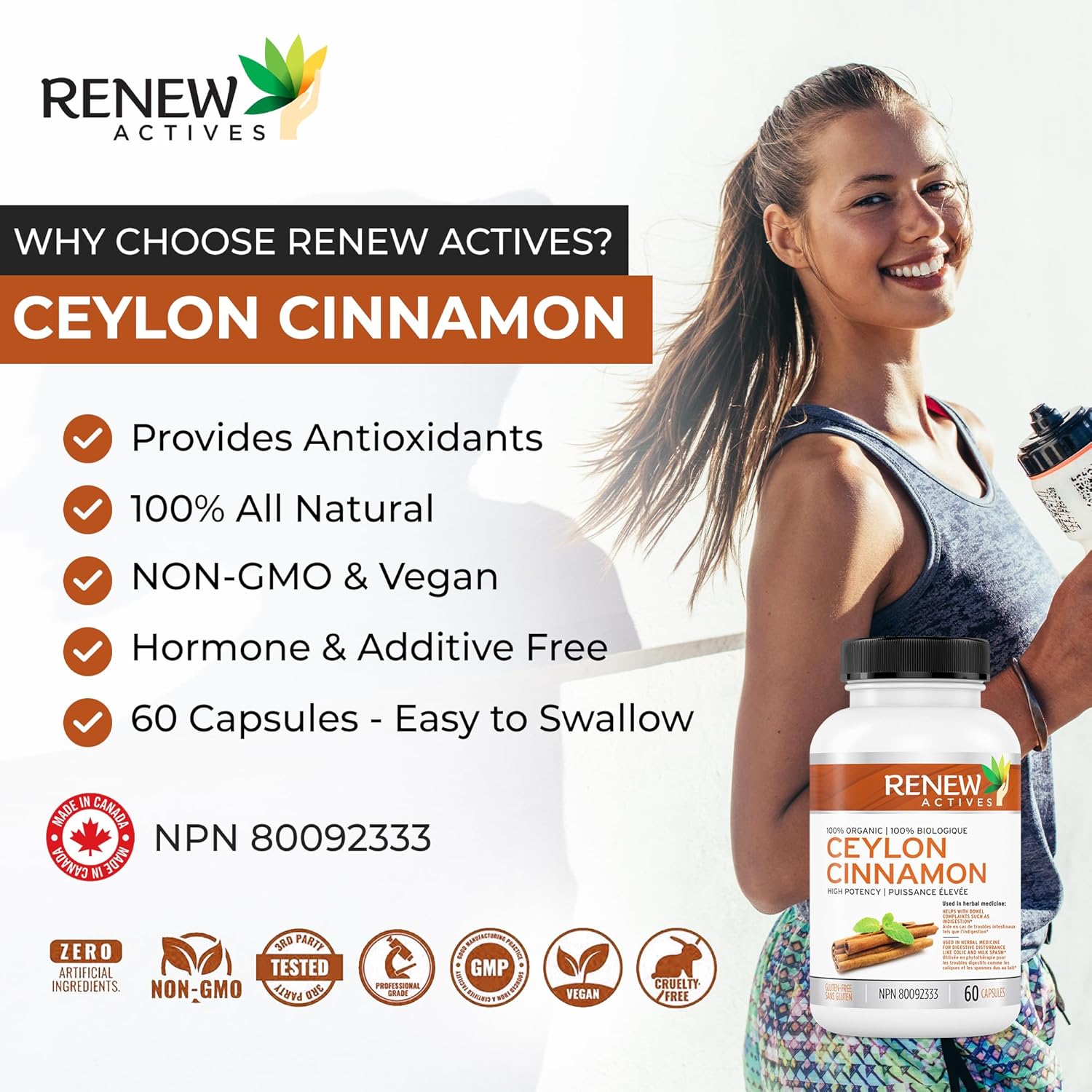 Renew Actives Organic Ceylon Cinnamon Supplement Capsules: Vegan Cinnamon Pills