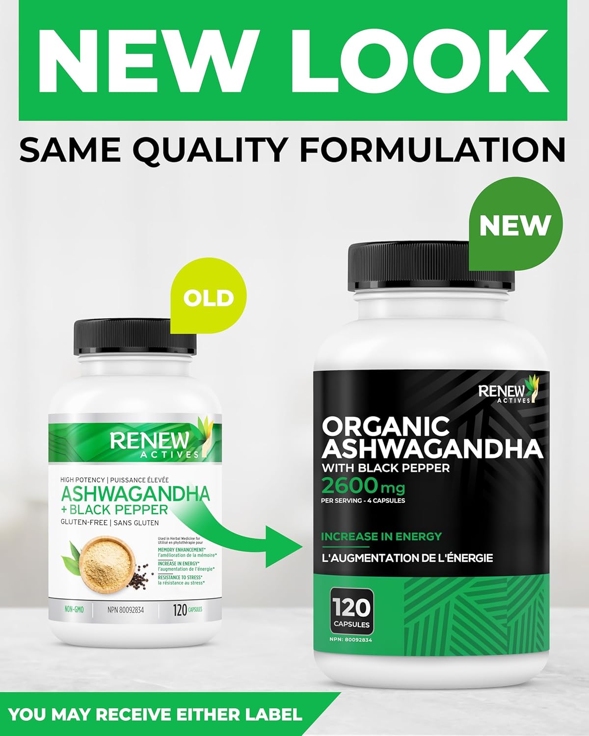 Renew Actives ORGANIC ASHWAGANDHA Capsules 1300 Mg