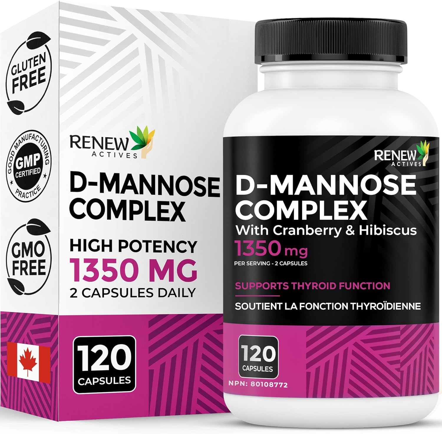 Renew Actives High Potency D-Mannose & Cranberry Complex 1000MG – Urinary Tract Support