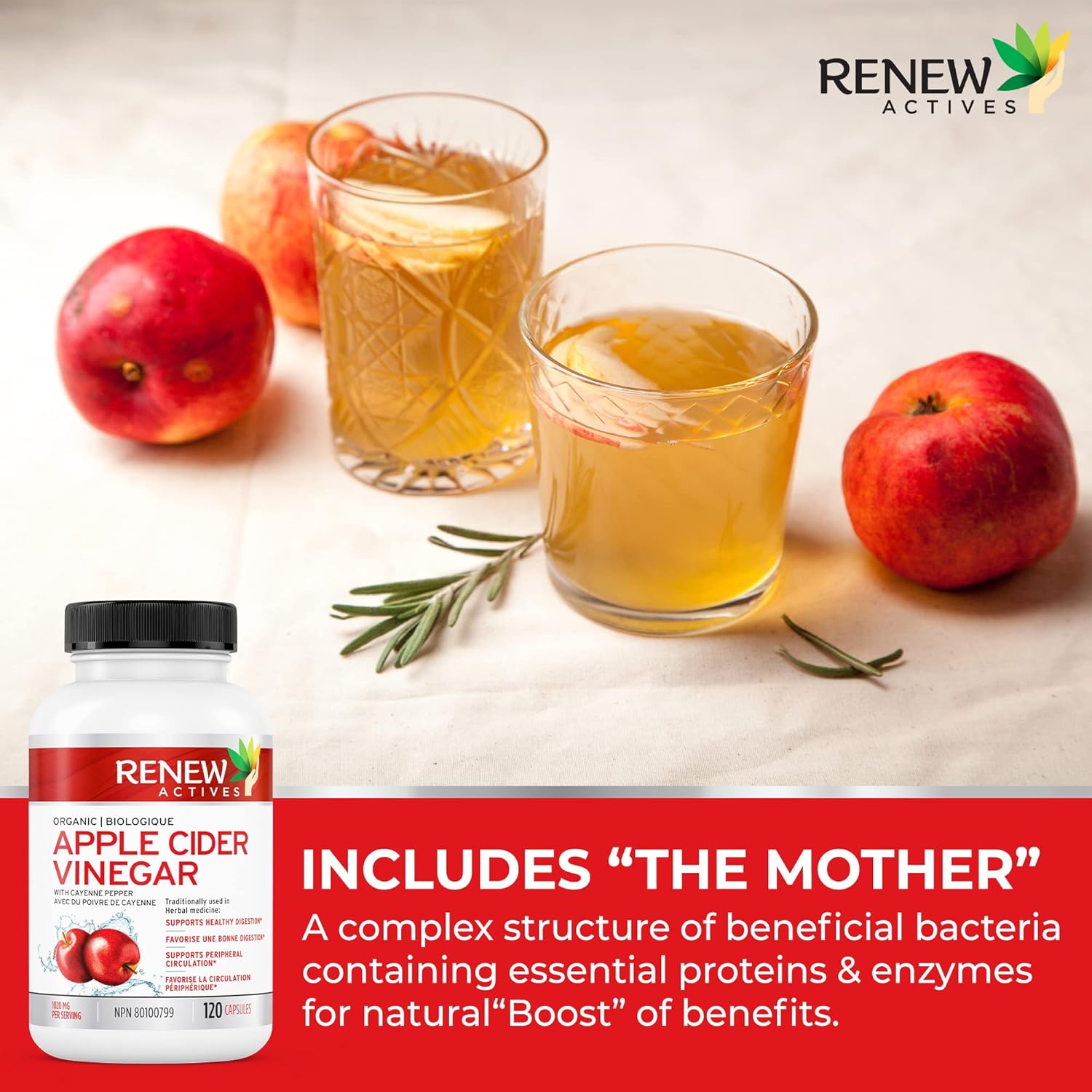 Renew Actives Apple Cider Vinegar 500mg + 10mg Cayenne Pepper