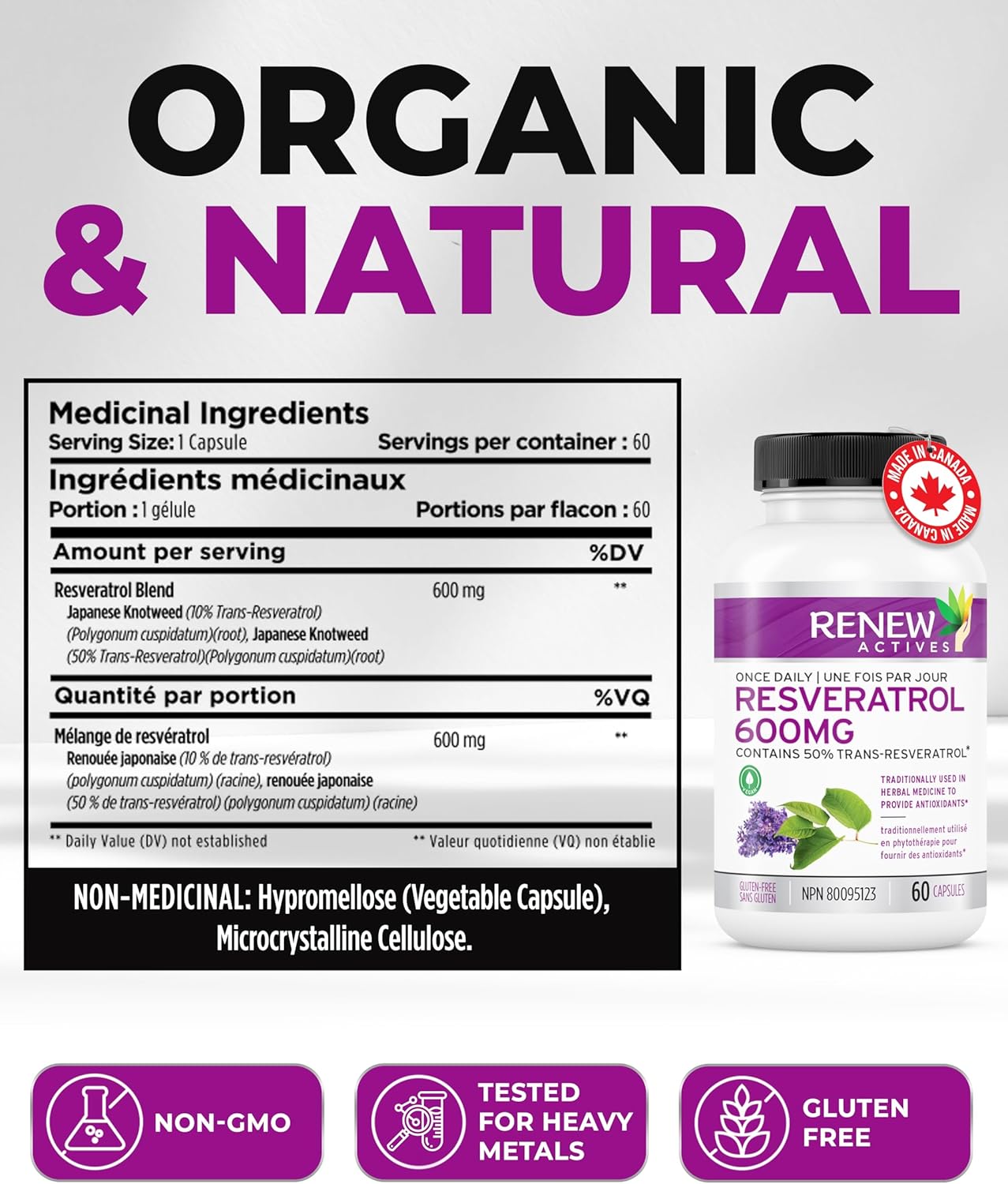 Renew Actives Optimized Resveratrol Supplement 600mg