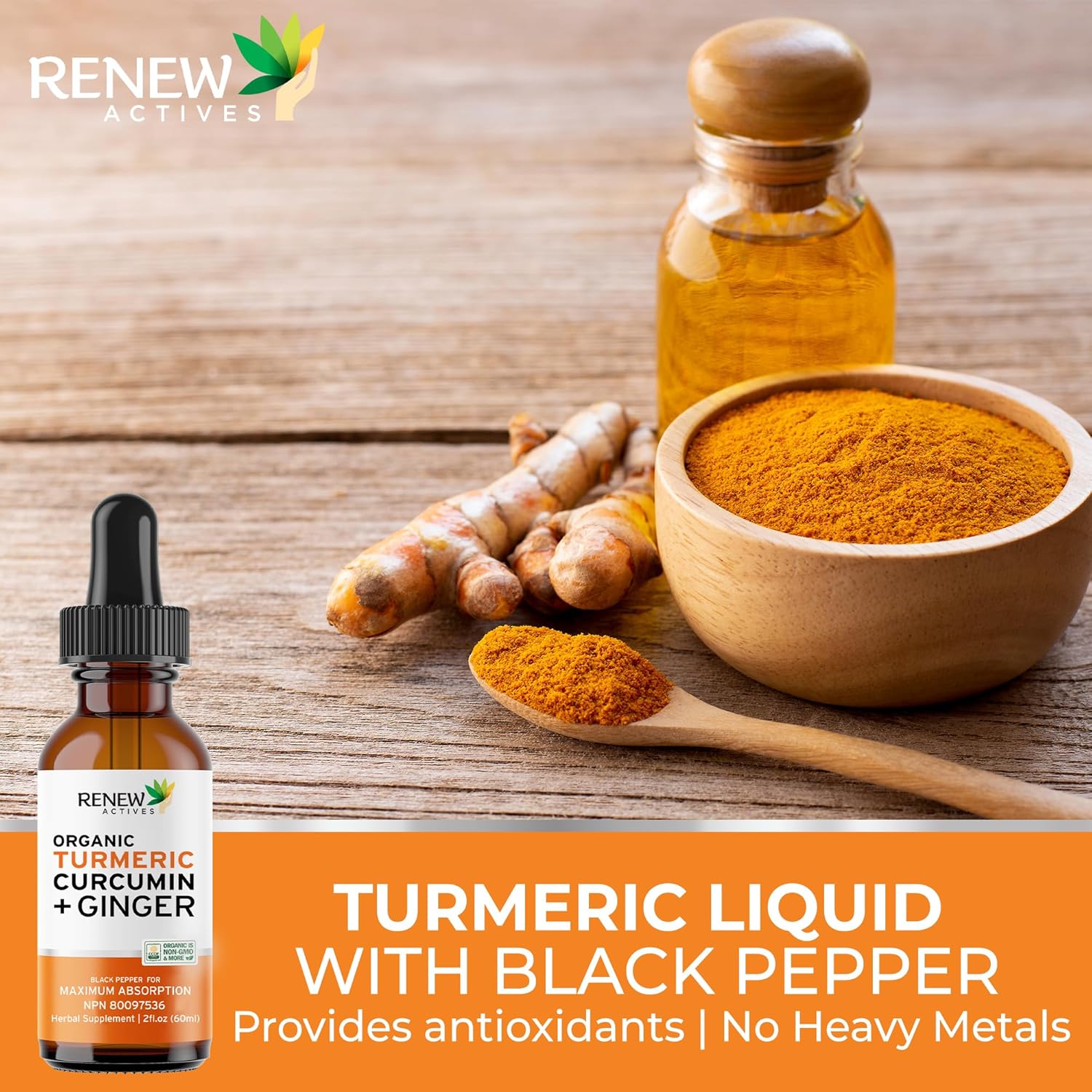 Renew Actives Organic Turmeric Curcumin Liquid Extract with Ginger & Lemon Oil