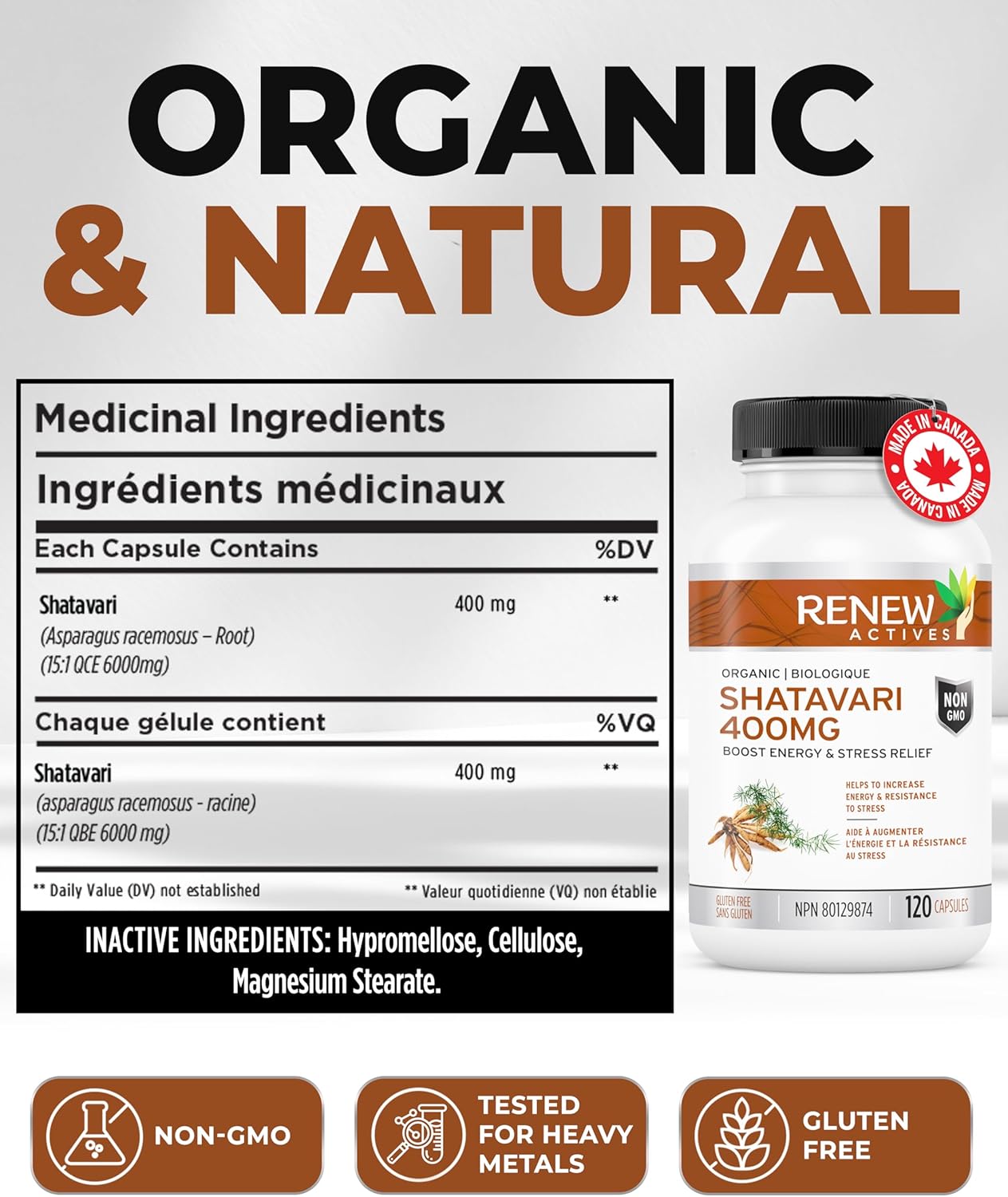 Renew Actives Shatavari 400mg – Natural Adaptogen for Energy & Vitality – 120 Capsules