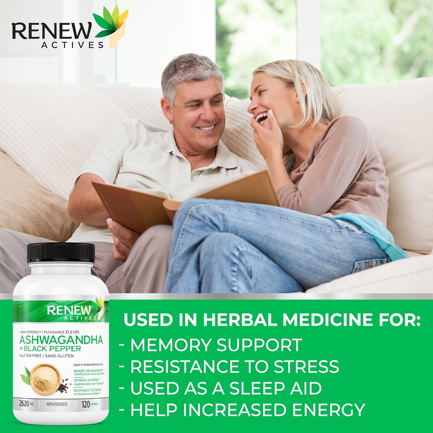 Renew Actives ORGANIC ASHWAGANDHA Capsules 1300 Mg
