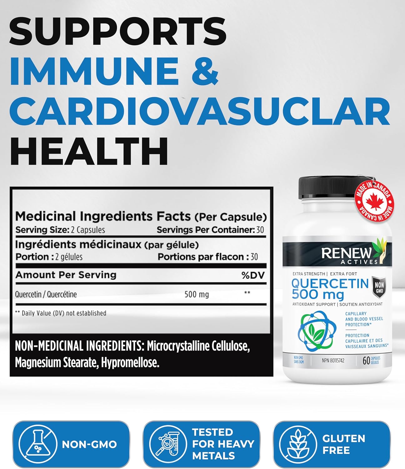 Renew Actives Quercetin 500mg, 60 Capsules, Natural Bioflavonoid Antioxidant