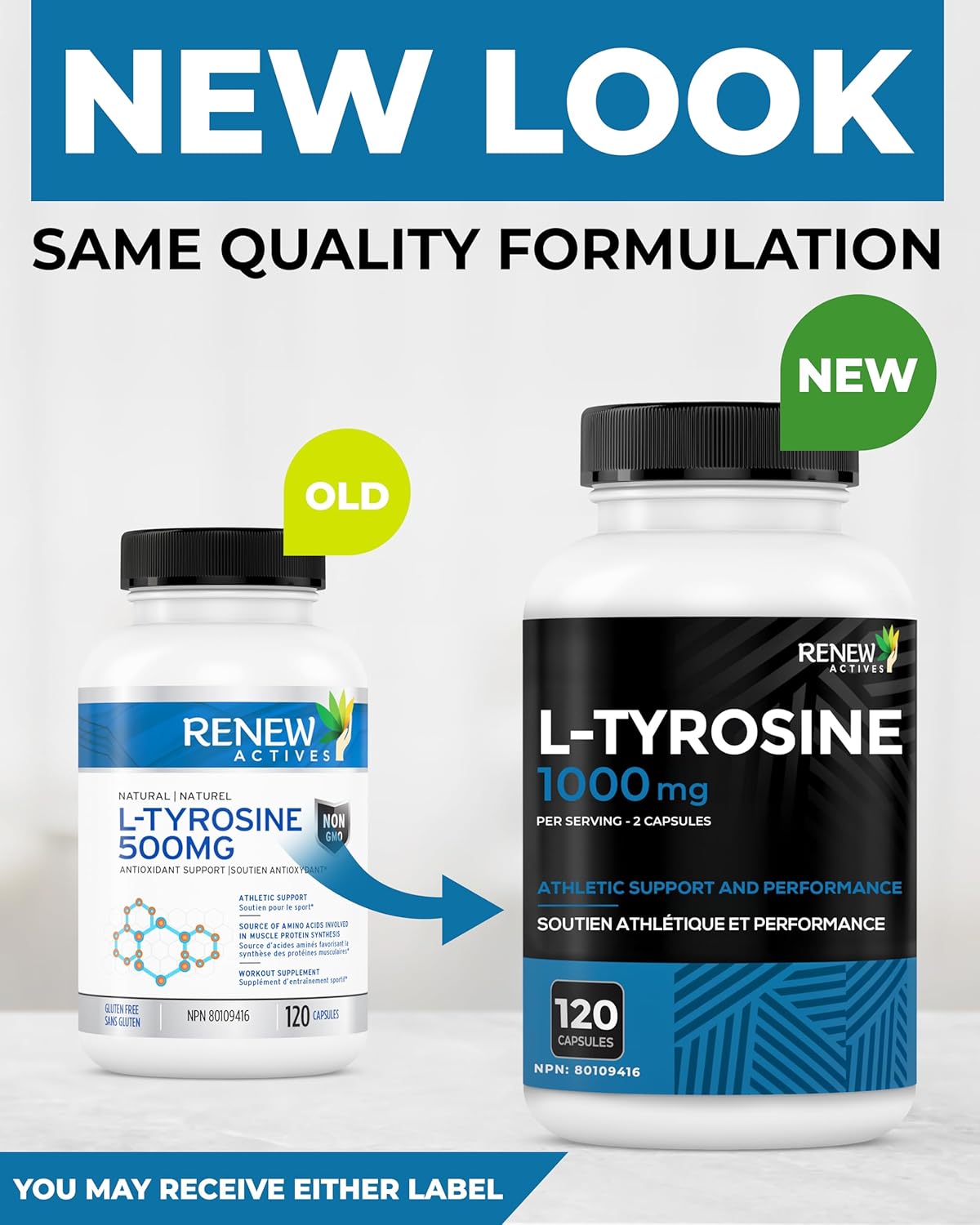 Renew Actives L-Tyrosine 500mg Capsules: 120 Vegan Easy to Swallow