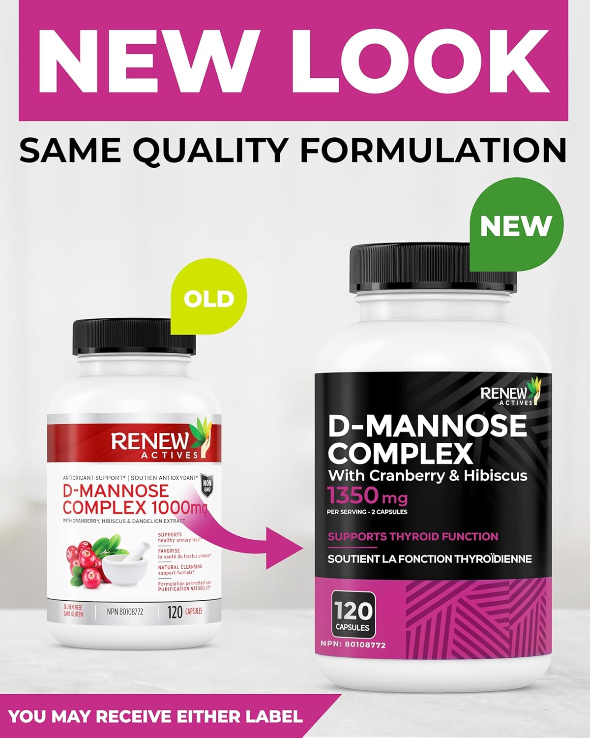 Renew Actives High Potency D-Mannose & Cranberry Complex 1000MG – Urinary Tract Support